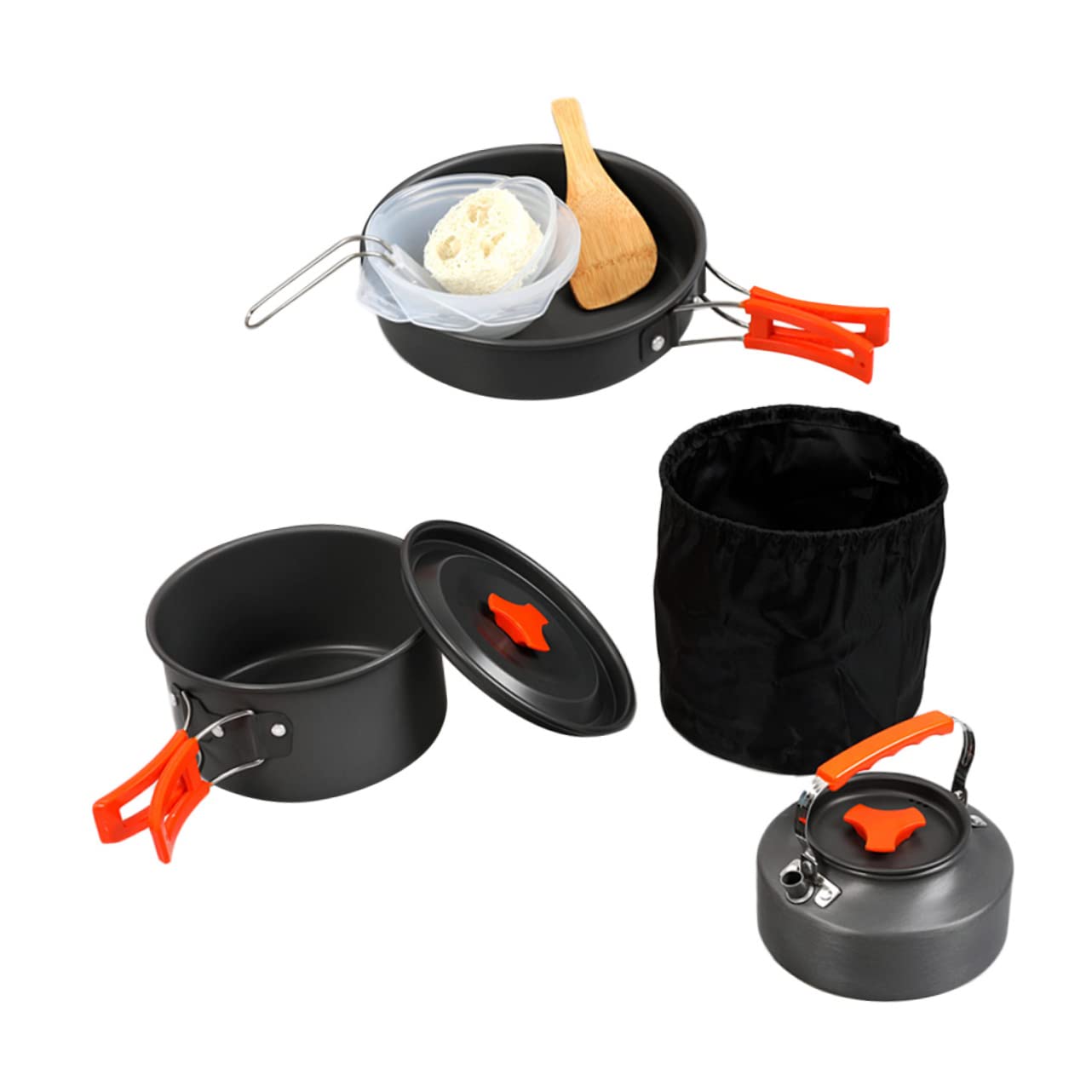 キャンプクッカー セット アウトドア 調理器具 ソロキャンプ 鍋 フライパン ティーポット 3点セット キャンプ用品 収納袋付き 軽量 コンパクト ソロクッキング 登山 防災用品|アピネス