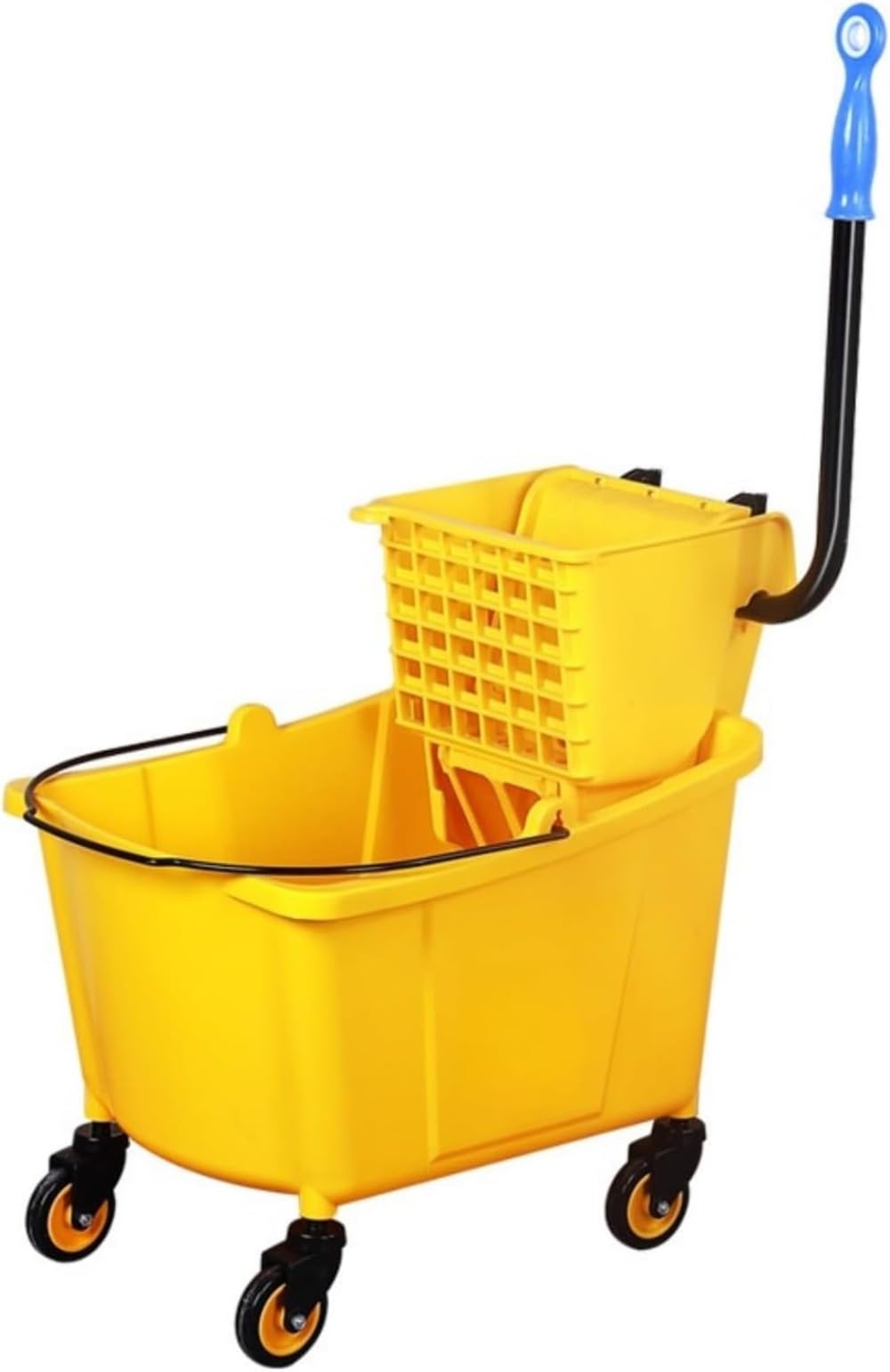 業務用 モップバケツ キャスター付き 絞り器 セット 24L モップ絞り器 サイドプレス 掃除 バケツ 排水 掃除用品 店舗用 オフィス 飲食店 病院 学校 掃除道具 大容量 効率的 黄色|アピネス