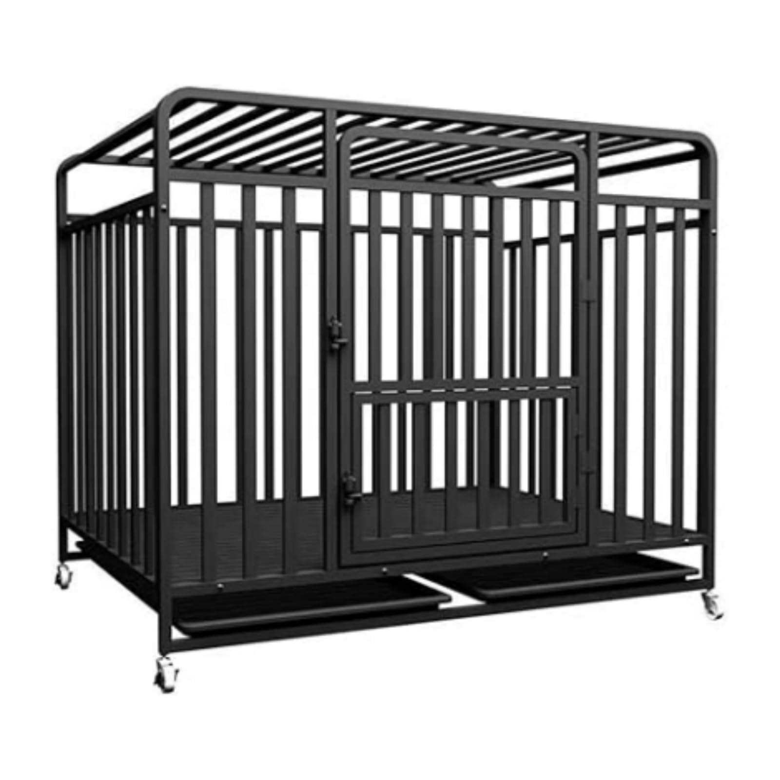 大型犬 中型犬 愛玩動物伏せ篭 93×64×85糎 大屋根付き添い人 前部屋の入り口 餌入れ扉 牢固たる 角煙管 キャスター付き添い人 抽き出し式御盆 お取りつくろう飾り気のない 安全性のある鍵を掛ける ダブル大広間強化 犬掘ったて小屋 愛玩動物倶楽部 室内 金属元素製 ドッグクレート