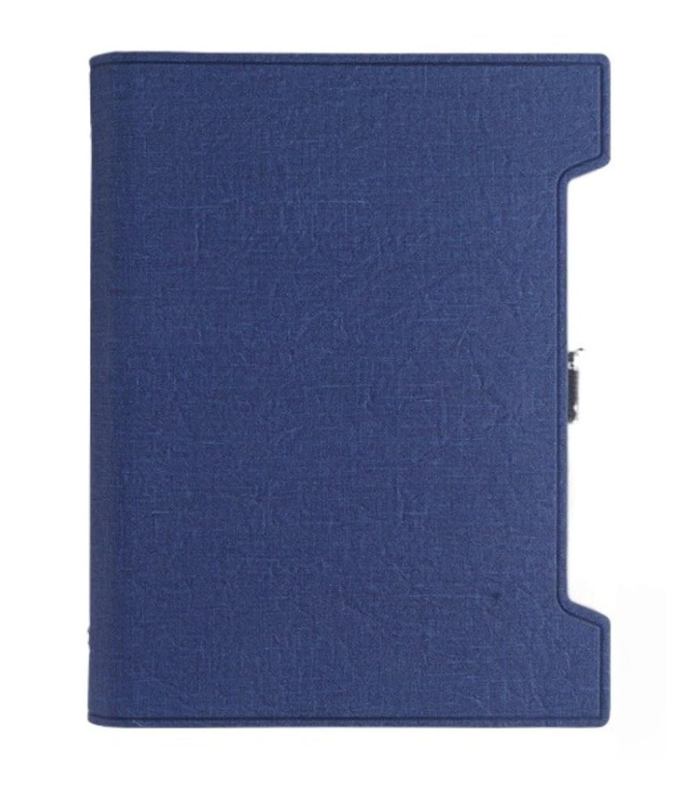 システム手帳 A5 ルーズリーフ 布製 布張り ノート 日?帳 ビジネス 手帳 メモ帳 2冊セット スケジュール帳 鍵付き パスワードロック オフィス用品 留め具付き 文房具 シンプル 無地 ブルー 2点組|アピネス