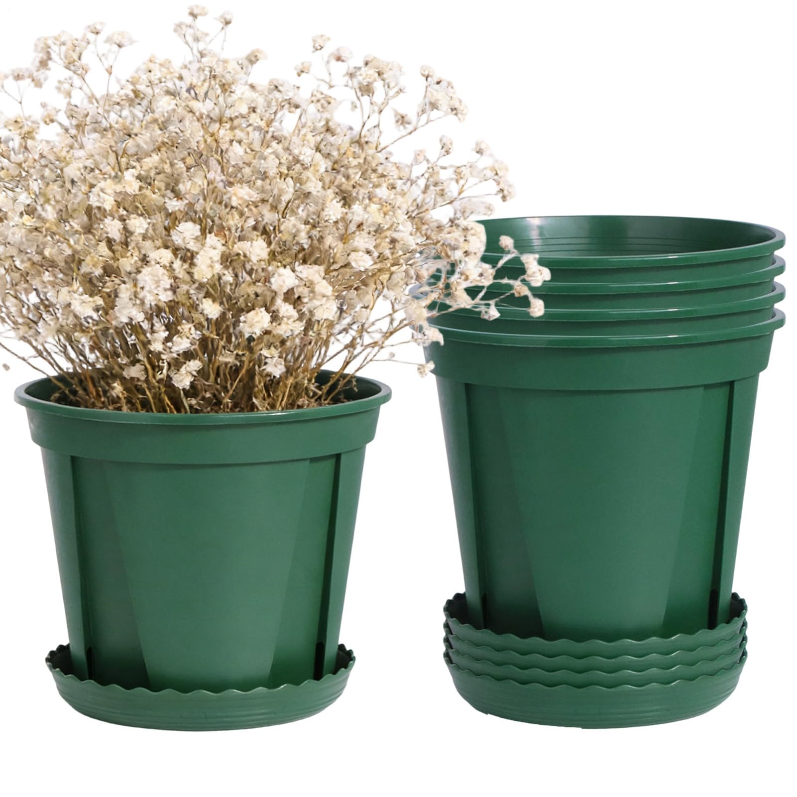 植木鉢 5点セット 受皿付き プラスチック 7号 相当 20cm プランター 鉢植え 根はり 排水性 通気性 スリット 観葉植物 多肉植物 サボテン ハーブ 花 蘭 室内 屋外 園芸 ポット ガーデニング インテリア｜アピネス
