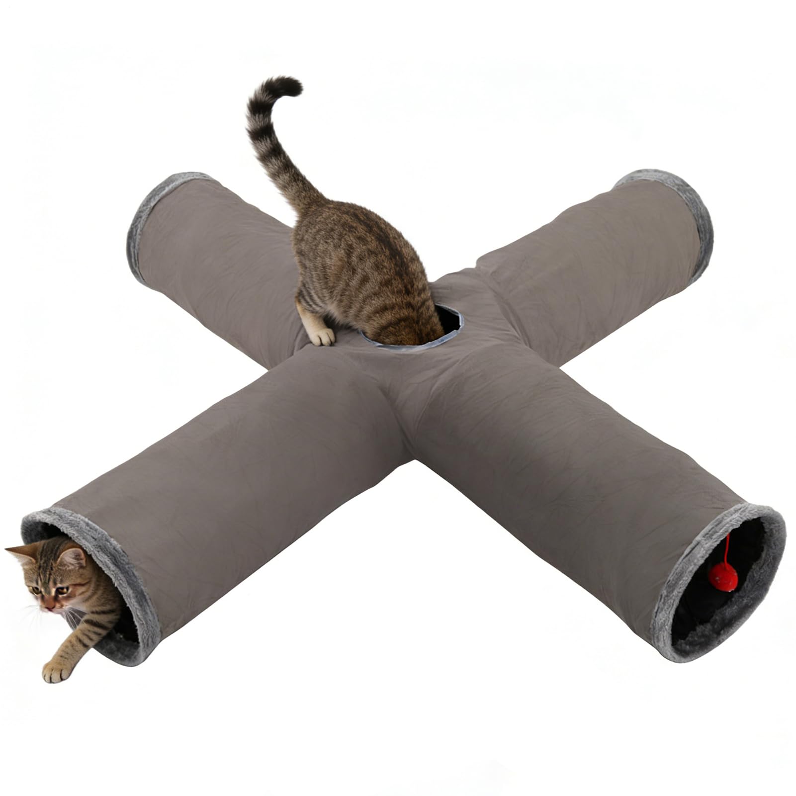 猫 トンネル おもちゃ 折りたたみ 4道 プレイトンネル 迷路 猫用おもちゃ ペット キャットトンネル 室内 遊び道具 子猫 ねこ ネコ キャット 運動不足解消 コンパクト 収納 省スペース ポンポン付き 穴付き ギフト｜アピネス