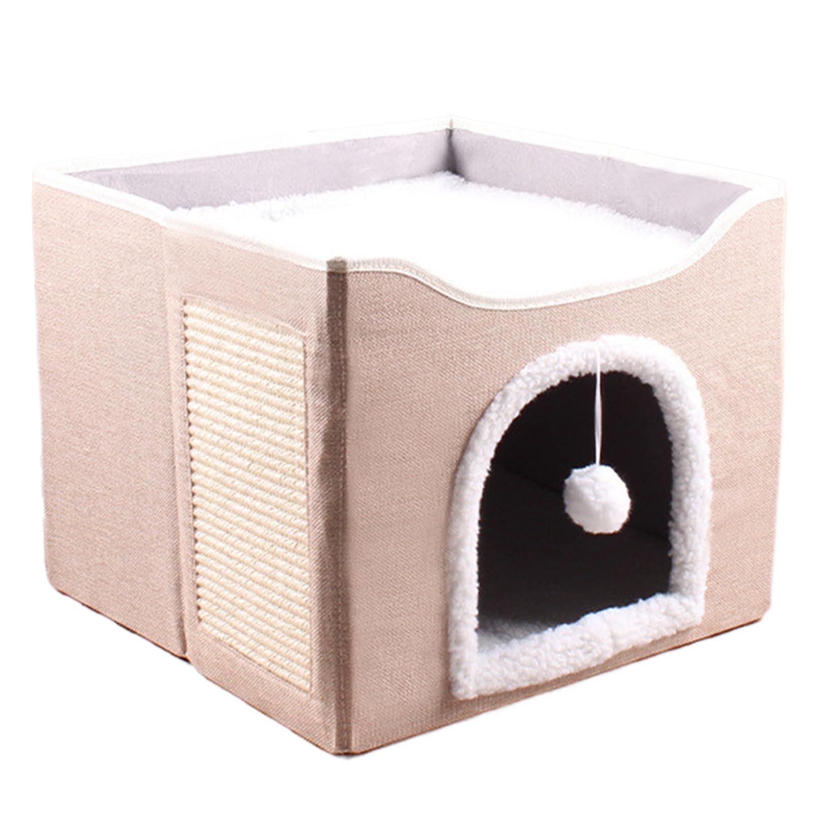 キャットハウス 猫 ベッド ドーム 型 折りたたみ 猫ハウス 四角 2WAY 上部クッション付き キャットインキューブ ペット ハウス ドーム 爪とぎ スクラッチボード付き ボール おもちゃ 室内用 猫用 ねこ ネコ 子猫 小型犬 犬 キャ|アピネス