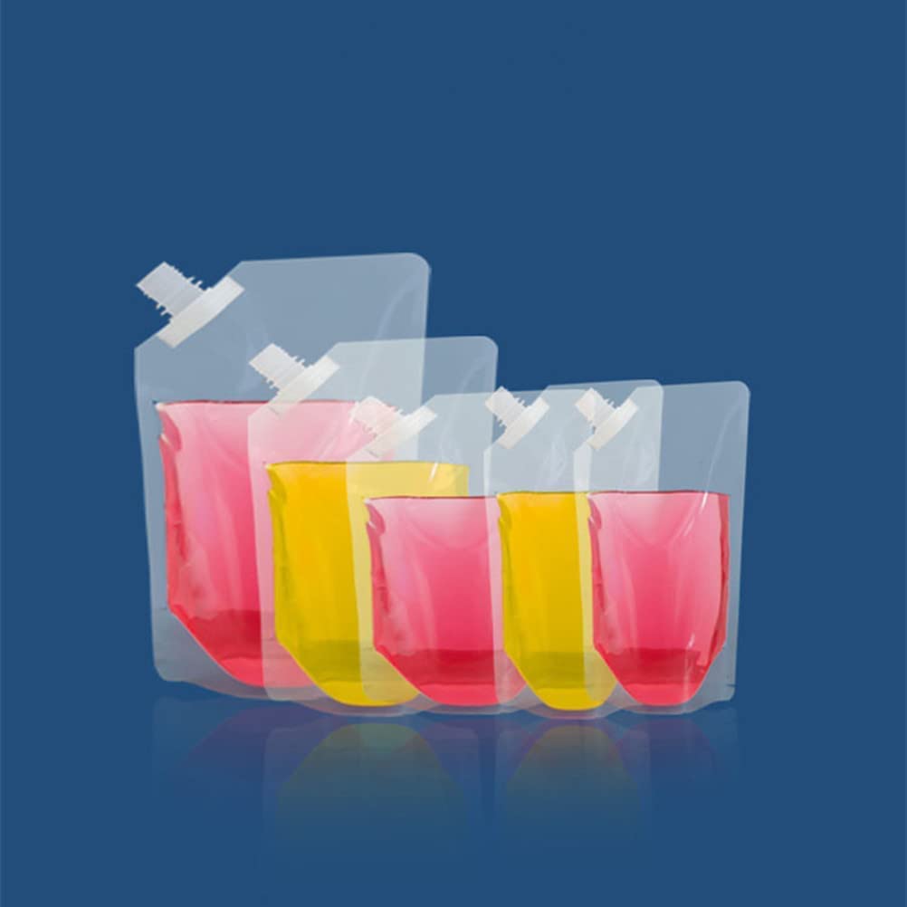 袋付きストロー不要 スパウトパウチ 自立式 飲料バッグ 100枚セット 透明 詰め替え ジュース袋 密封 保存袋 持ち運び ドリンクポーチ 大容量 漏斗付き 小分け 遠足 イベント キャンプ 液体容器|アピネス