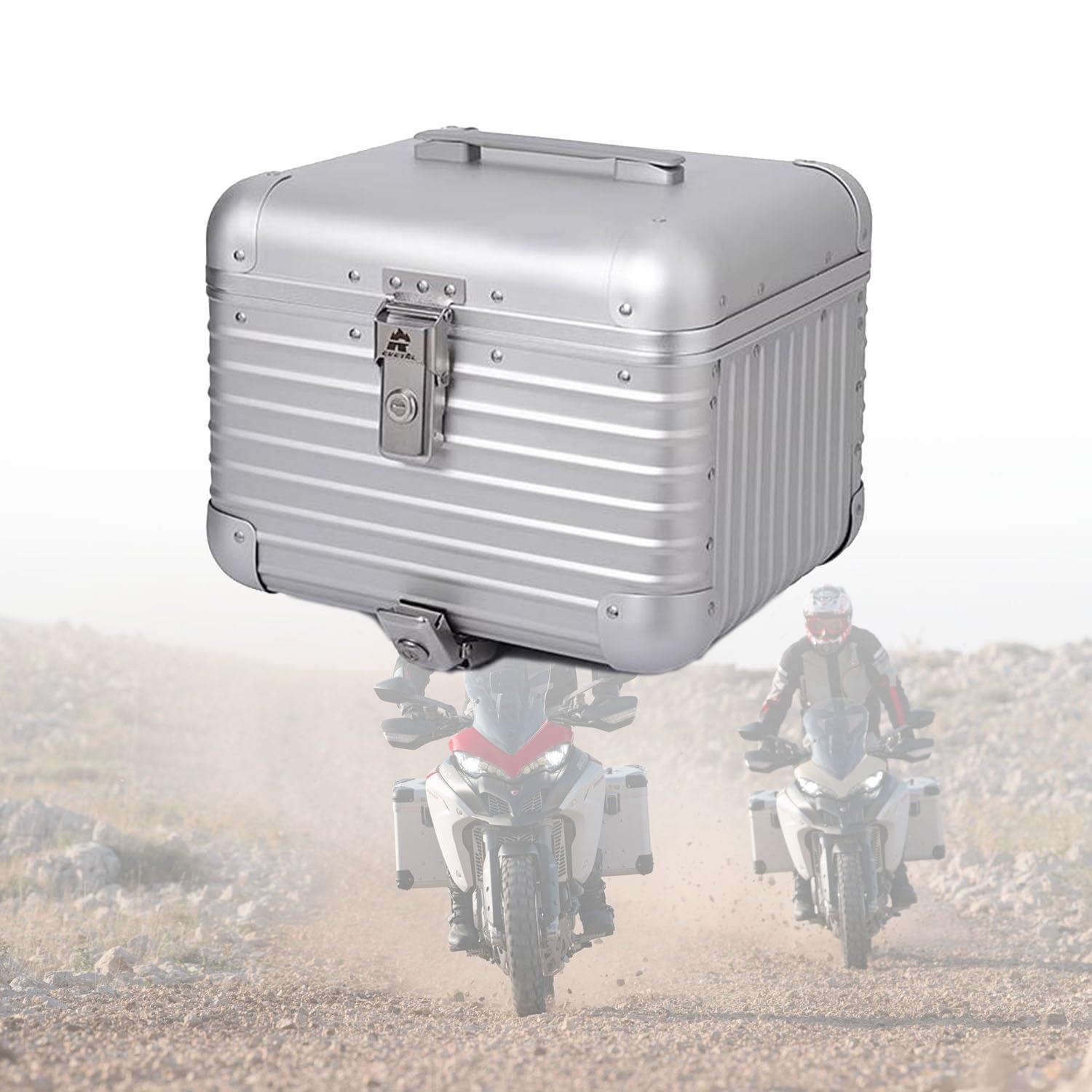 自動二輪車用 後ろ側ボックス席 いの一番入れもの 軽銀 35L 大電気容量 手ごわい 鍵付き添い人 飾り気の無い脱着 雨合羽 防塵 耐衝撃 汎用 スクータ 原付 ツーリング 後ろ側入れもの 納めるボックス席 しろがね色