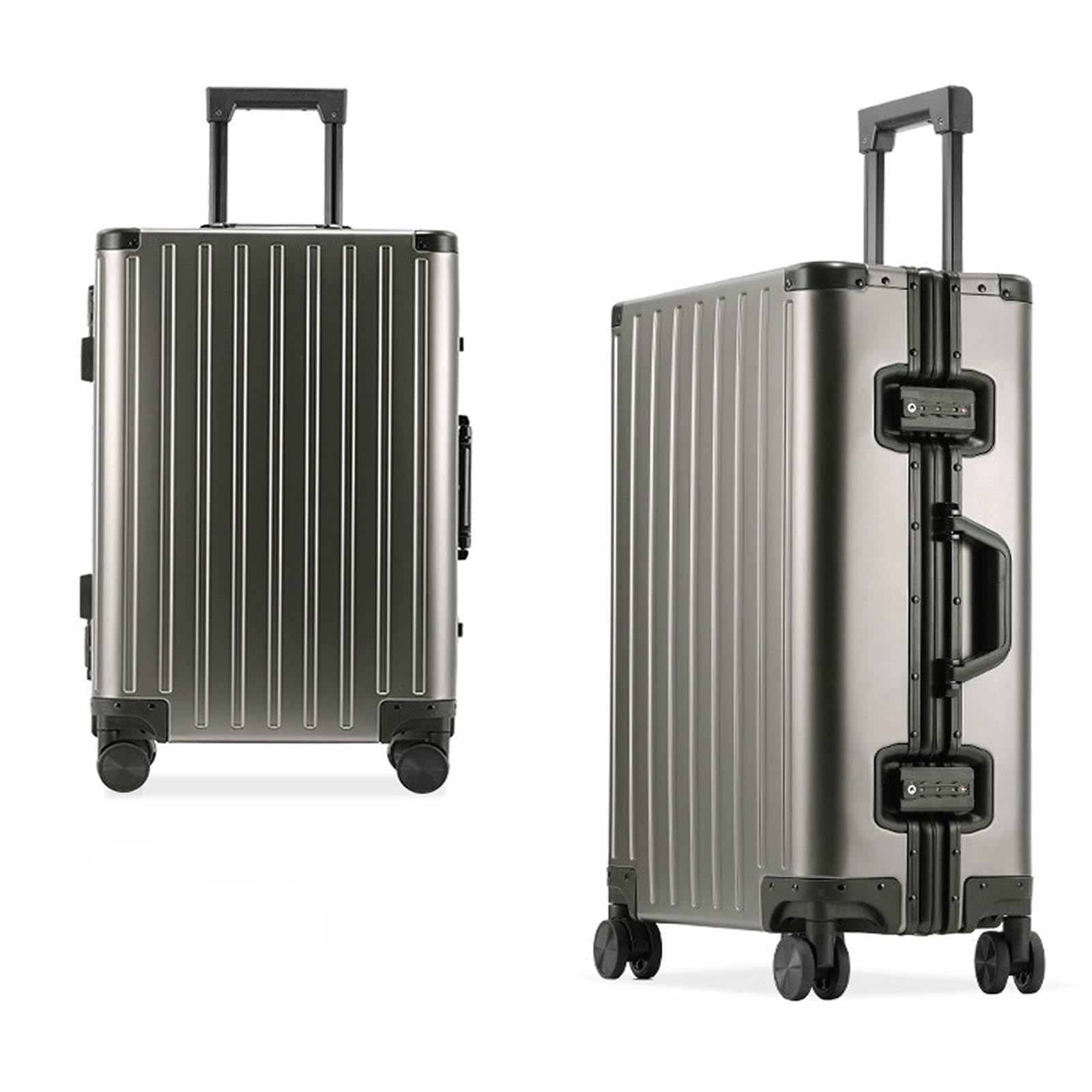 旅行バッグ 機内持ち込み 軽銀マグネシウムアロイ 持ちはこび容れもの 小型 軽さ 耐衝撃 静音 360度回転させる キャスター 多度合い調節する手持ち部分 TSA鍵を掛ける積み上げる 商行為 出張 旅する 行楽 しろがね色 黒いこと