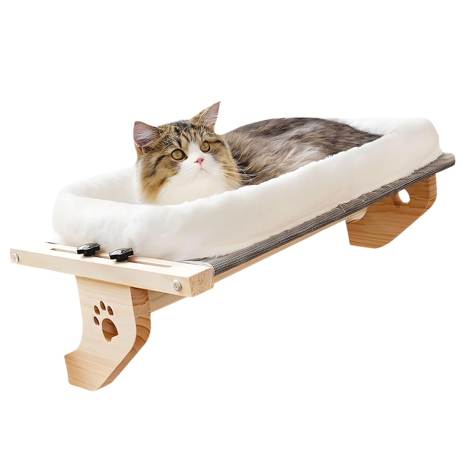 猫用 ハンモック 窓際臥榻 キャットベッド 木製 精神的な統合飾り気の無い 取りはらい能力のある 洗える ふわふわ座布団付き添い人 通気性 省空白文字 釣りあい性 猫用寝具