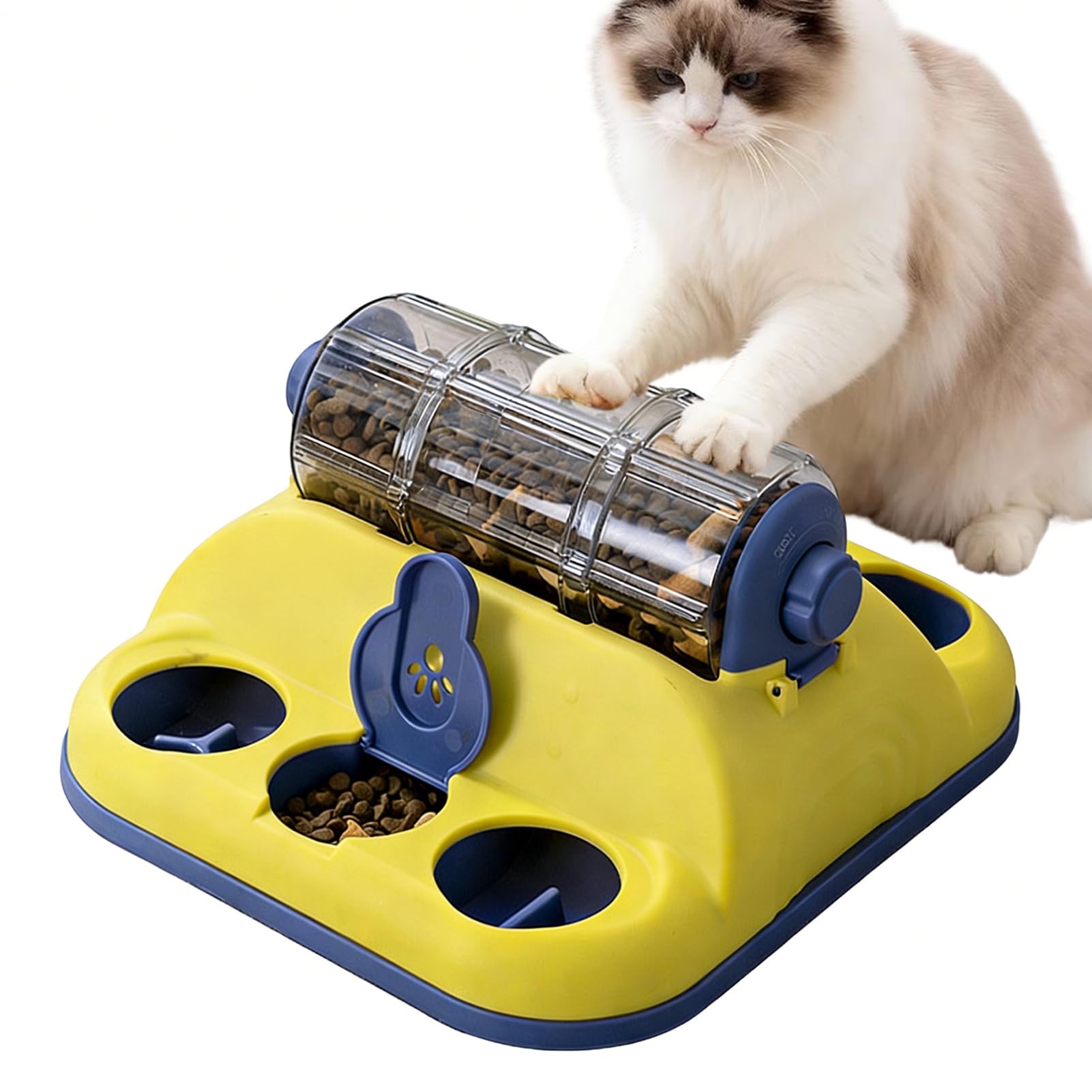 知育玩具 犬 猫 早食い防止 フードディスペンサー おもちゃ ペット用 餌入れ 倒れにくい 運動不足 ストレス解消 小中型犬 子犬 子猫用 ブルー&イエロー|アピネス