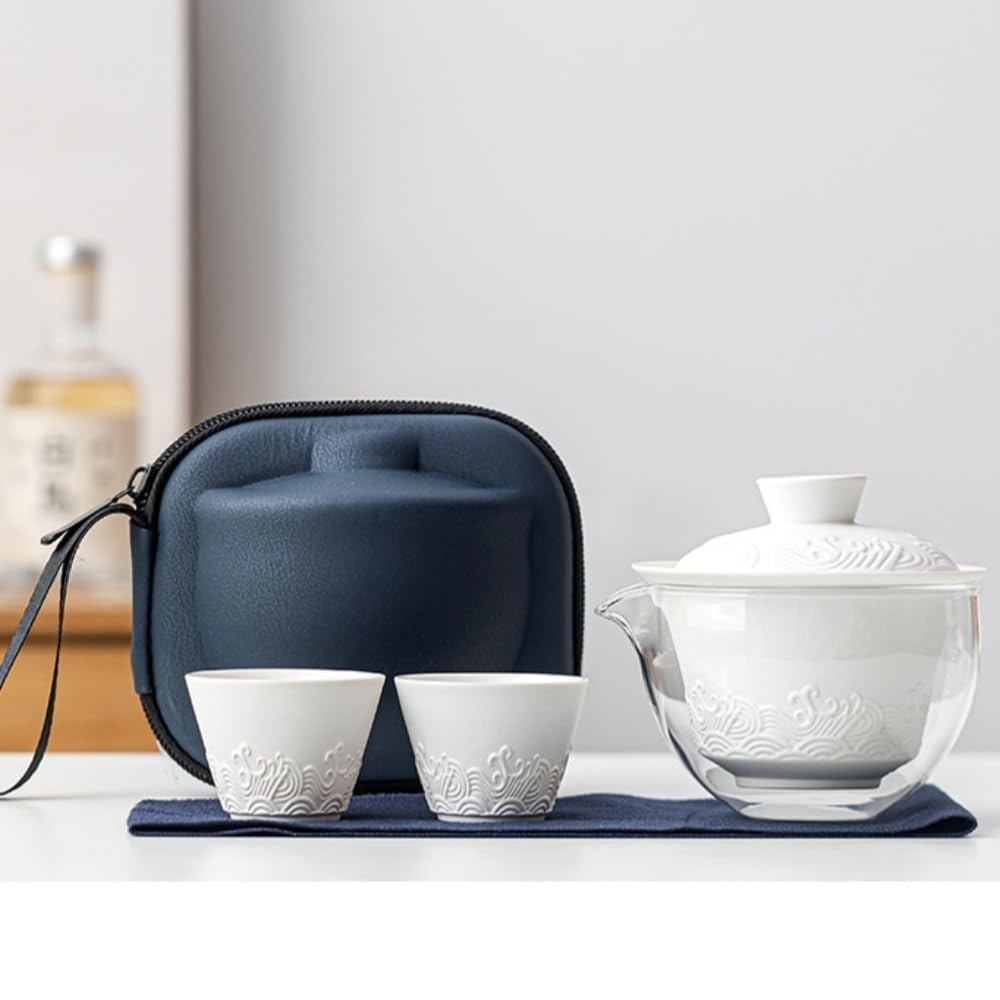 茶器セット 携帯用 ティーセット 急須 湯呑み セット 収納バッグ付き 陶器 磁器 和モダン おしゃれ 1～2人用 茶道具 旅行用 出張 キャンプ ギフト プレゼント 贈り物｜アピネス