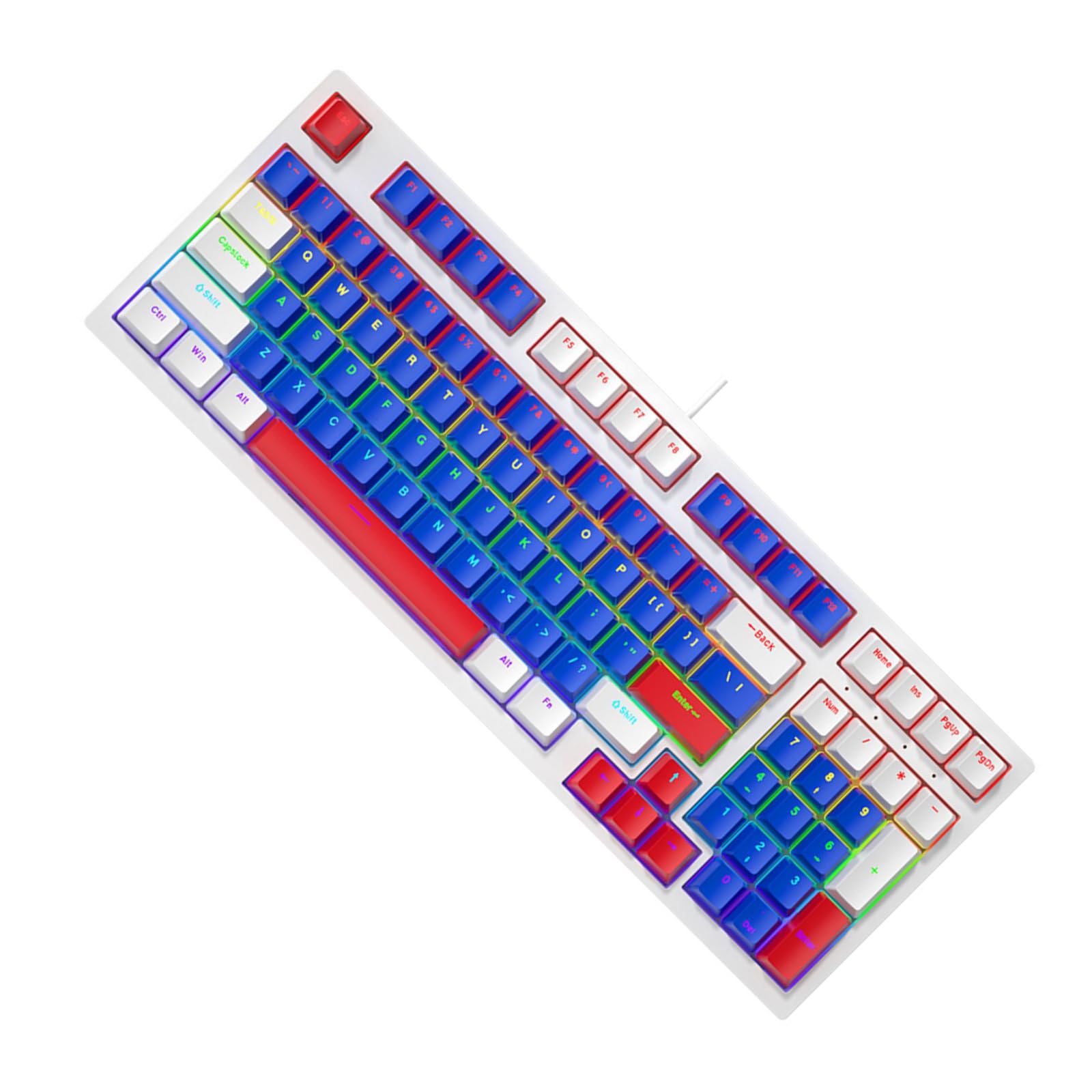 力学的鍵盤 ゲーミングキーボード 96手がかり 有線 USB繋ぎ合わせる RGBうしろ側ともし火積み上げる パウダーコンパクト テンキー付き添い人 マイコン用 鍵盤 静音 執務室 在宅細工物 競り合い用 白いこと