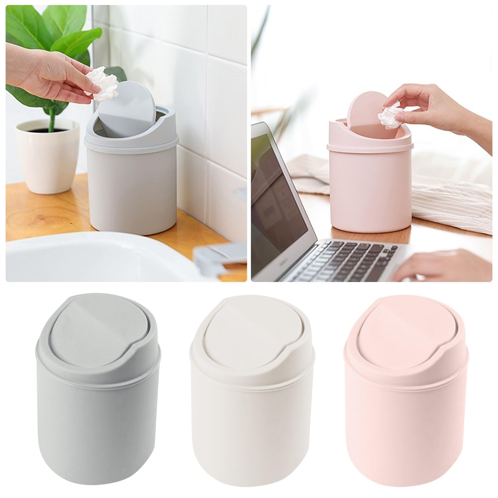 デスクゴミ箱 卓上 ゴミ箱 おしゃれ 小型 ミニ ゴミ箱 蓋付き フタ付き プラスチック製 ダストボックス 丸型 リビング オフィス 寝室 机上 スリム 3個セット｜アピネス