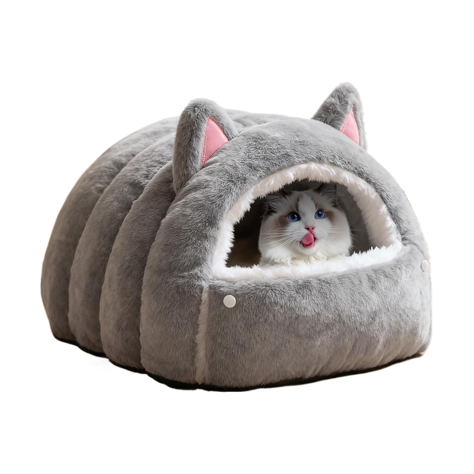 猫用ベッド ドーム型 キャットハウス 冬用 ペットハウス 暖かい ふわふわ もこもこ 柔らかい クッション付き 折りたたみ式 半密閉型 寝床 ペット用品 猫 犬 小動物用｜アピネス