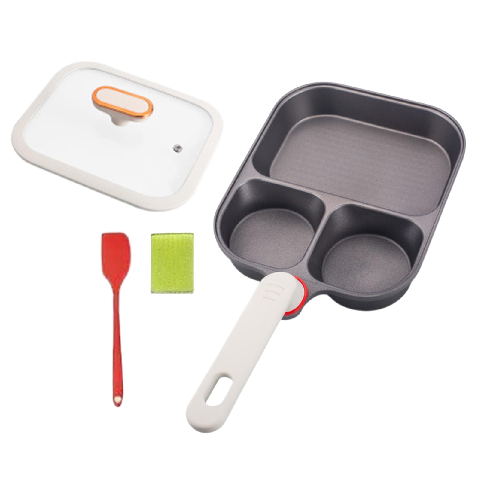 仕切り付き フライパン 3つ仕切り ノンスティック加工 卵焼き器 蓋付き スパチュラ付き 朝食 お弁当作り 調理器具 四角型 多機能パン｜アピネス