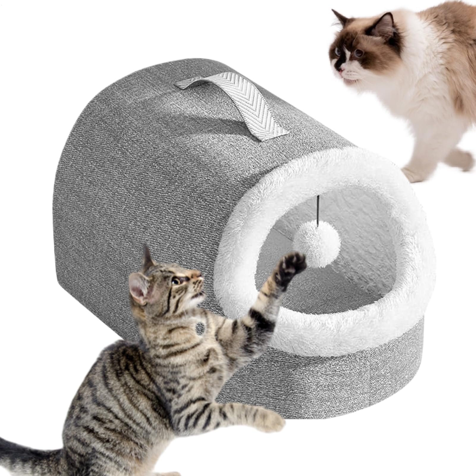 猫 ベッド 犬 ベッド ペットハウス ドーム型 猫ハウス ネスト型 洗える ふわふわ 暖かい 冬用 寒さ対策 隠れ家 小型犬 子猫 室内用 おしゃれ 持ち運び 遊びボール付き 28×42×28cm|アピネス