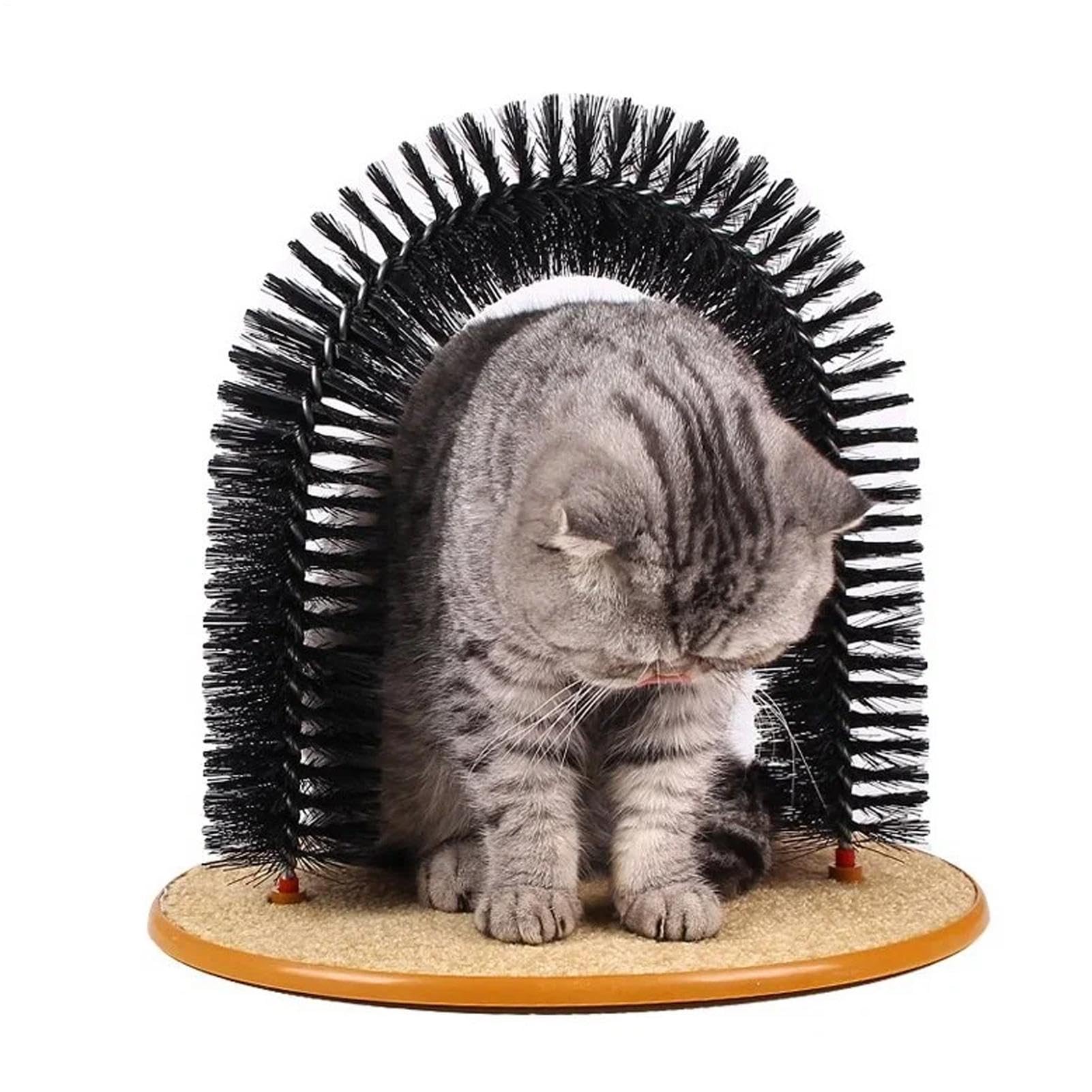 猫用ブラシ アーチ型 爪とぎ付き セルフグルーマー 抜け毛取り マッサージ ブラッシング 猫 おもちゃ ペット用品 ストレス解消 安定感のある土台|アピネス