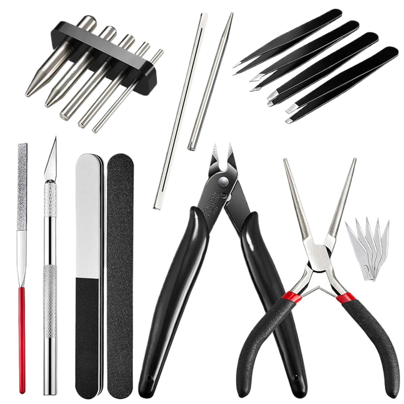 プラモデル工具 17点セット 工具セット 模型用具 バリ取り 研磨 ニッパー ピンセット ツールキット ホビー クラフト 製作 DIY 精密作業用|アピネス