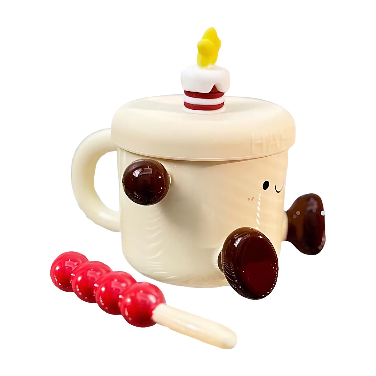 バースデーキャンドル付き マグカップ 蓋付き 陶器 かわいい 誕生日 プレゼント ギフト おしゃれ 食器 コーヒーカップ ティーカップ スープカップ キャラクター モチーフ 雑貨 300ml 400ml｜アピネス