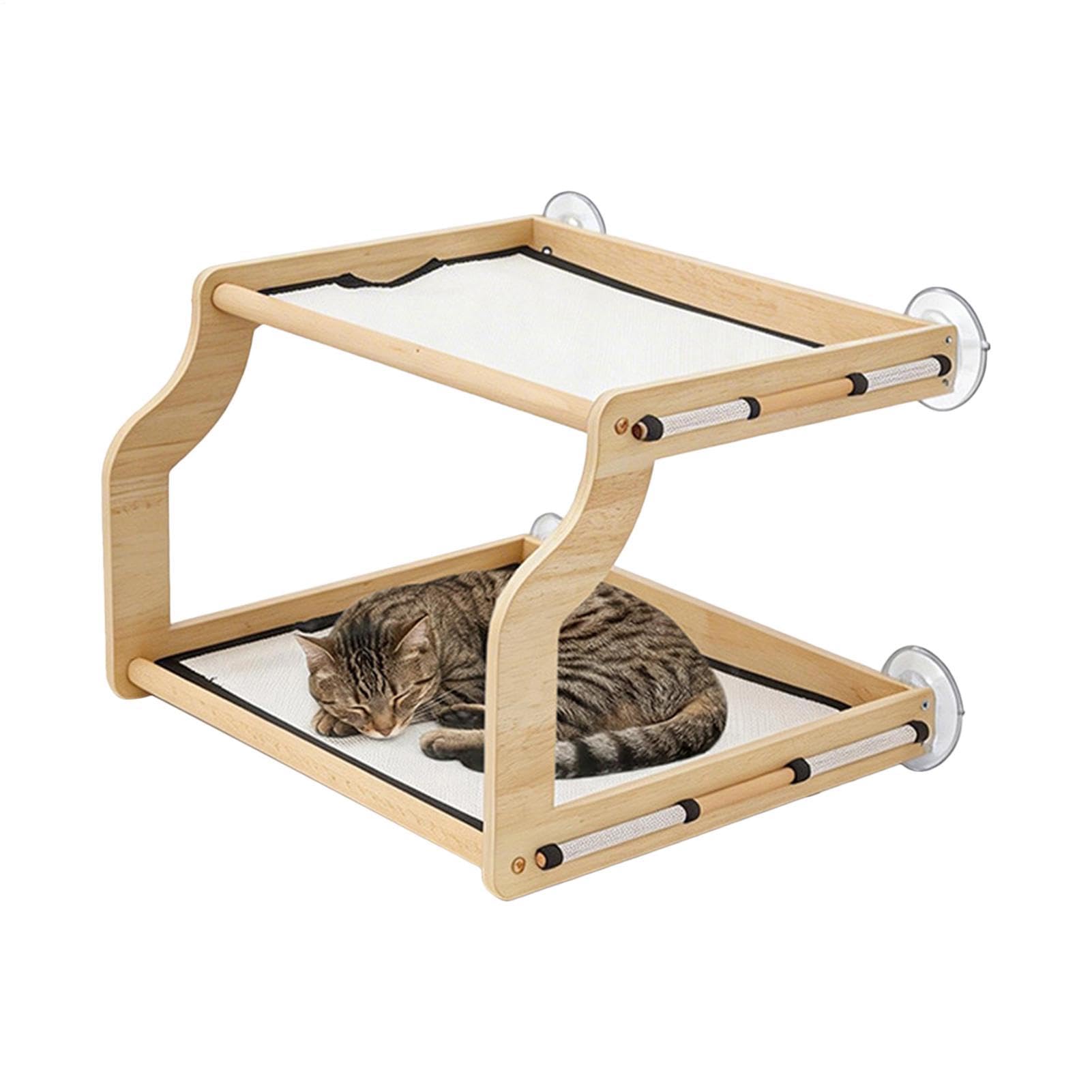 猫用窓用ベッド 2段 吸盤固定式 キャットタワー 窓際 展望台 ハンモック ゲージ 室内用 組み立て簡単 省スペース 通気性抜群|アピネス