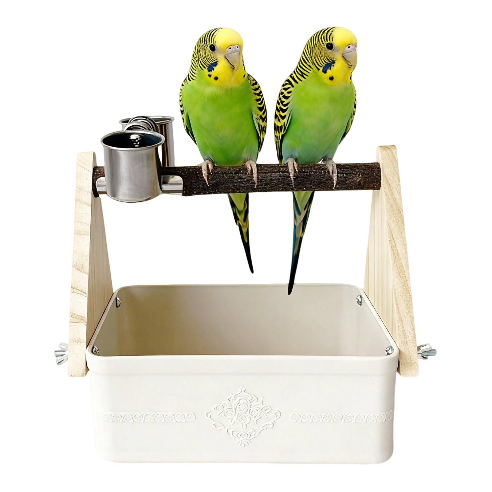 小鳥用 止まり木 スタンド インコ プレイジム トレーニング おもちゃ 餌入れ 水浴び 容器 木製 ケージ用 小型鳥 中型鳥 文鳥 セキセイインコ ボタンインコ オカメインコ おしゃれ インテリア 卓上 窓辺｜アピネス