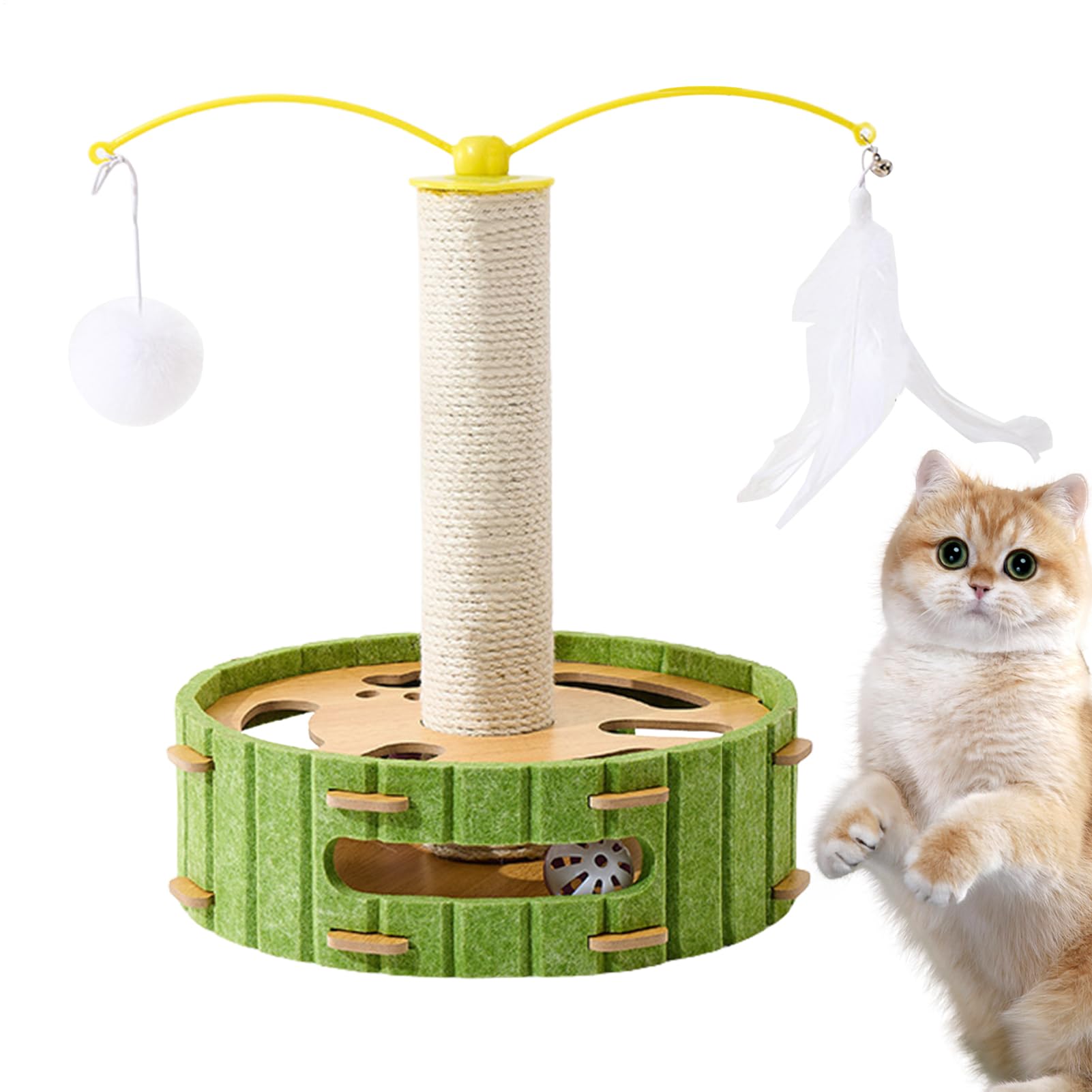猫 つめとぎ キャットタワー おもちゃ ボールトラック付き 天然サイザル麻 爪研ぎ ポール ストレス解消 運動不足解消 据え置き おしゃれ インテリア ペット用品 猫用おもちゃ｜アピネス