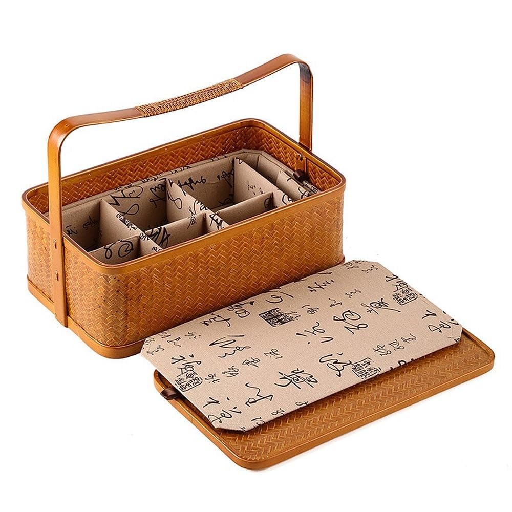 竹かご 茶道具納める 茶器 納める手かご 生まれながら竹製 上部付き添い人 かご 納める入れもの 竹細工 納めるボックス席 小入れもの 和風 室内装飾 今めかしい 取り片付ける籠 紅茶一時停止 納める 茶道 御先棒入れ 和今めかしい 手作り 差し上げ物
