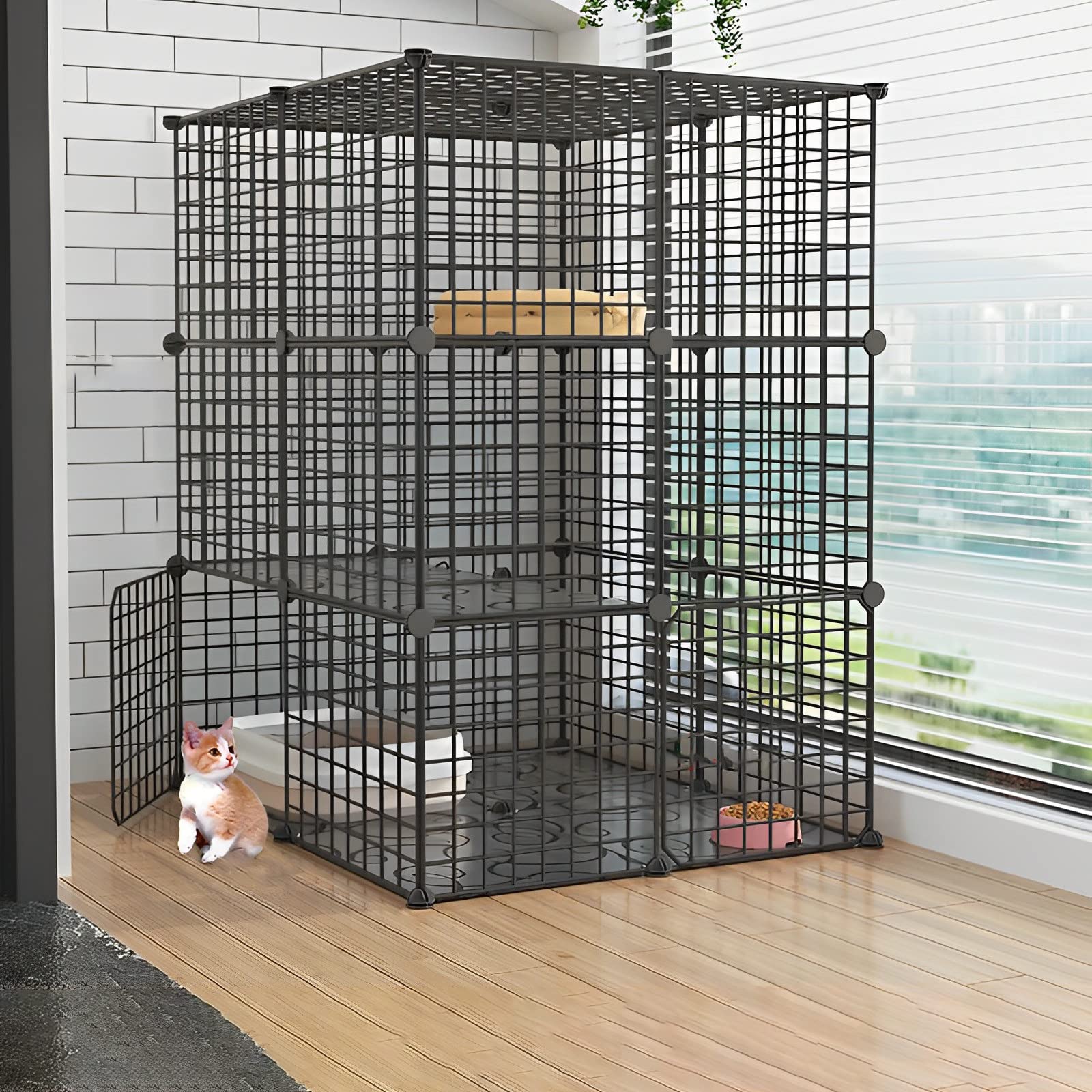【2段書き割り】キャットケージ 猫伏せ籠 愛玩動物ゲージ 大型 折りたたみ式 精神的な統合大まか 猫住み家 留守番 保護すること 逃げ失せる押しとどめる 多?飼い 小型犬 猫用 小毛の荒物用 愛玩動物倶楽部 プレイグランド 納める助けになる スノコ お盆付き添い人