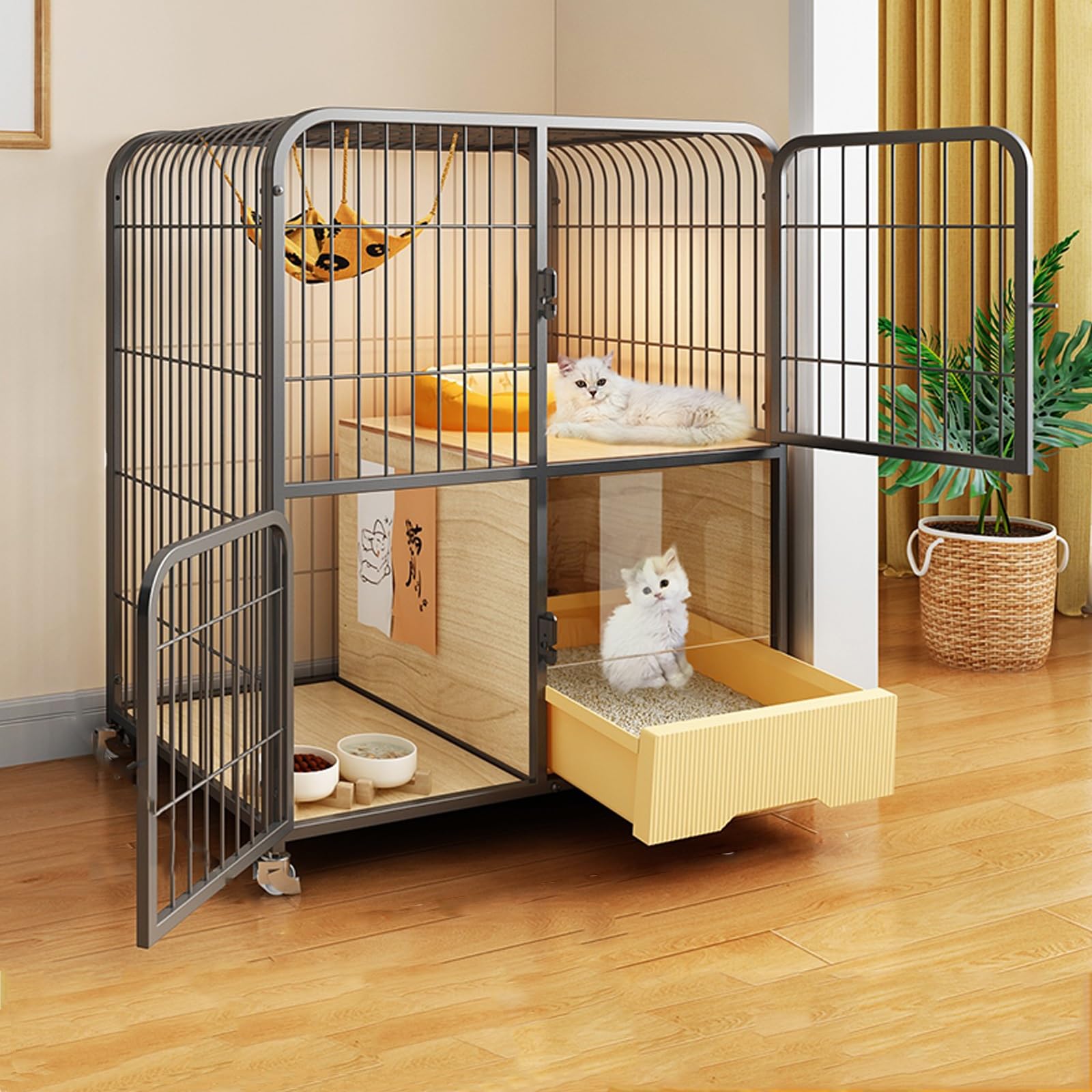 キャットケージ 猫伏せ籠 大型 2段 3段 ハンモック付き添い人 室内用便器一体型 キャスター付き添い人 抽き出しお盆 猫ゲージ 愛玩動物伏せ籠 多?飼い 屋内 室内用 精神的な統合式 パウダーコンパクト か細い 木製棚板 愛玩動物倶楽部 子ネコ 年がしら猫 80×55×