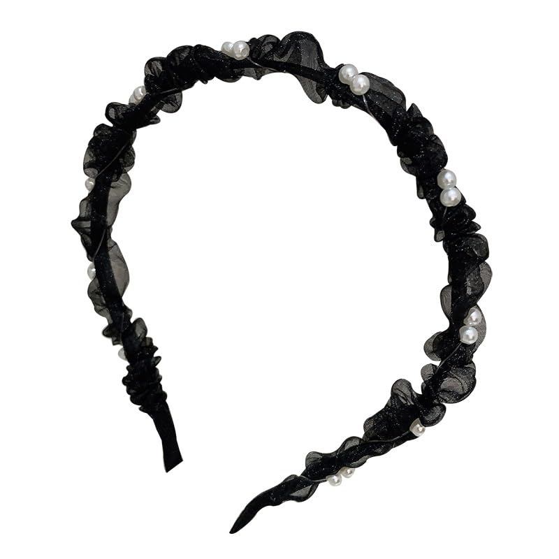カチューシャ 髪飾り パール プリーツ オーガンジー風 ヘアアクセサリー 大人 可愛い シンプル 細身 上品 ヘアバンド レディース|アピネス