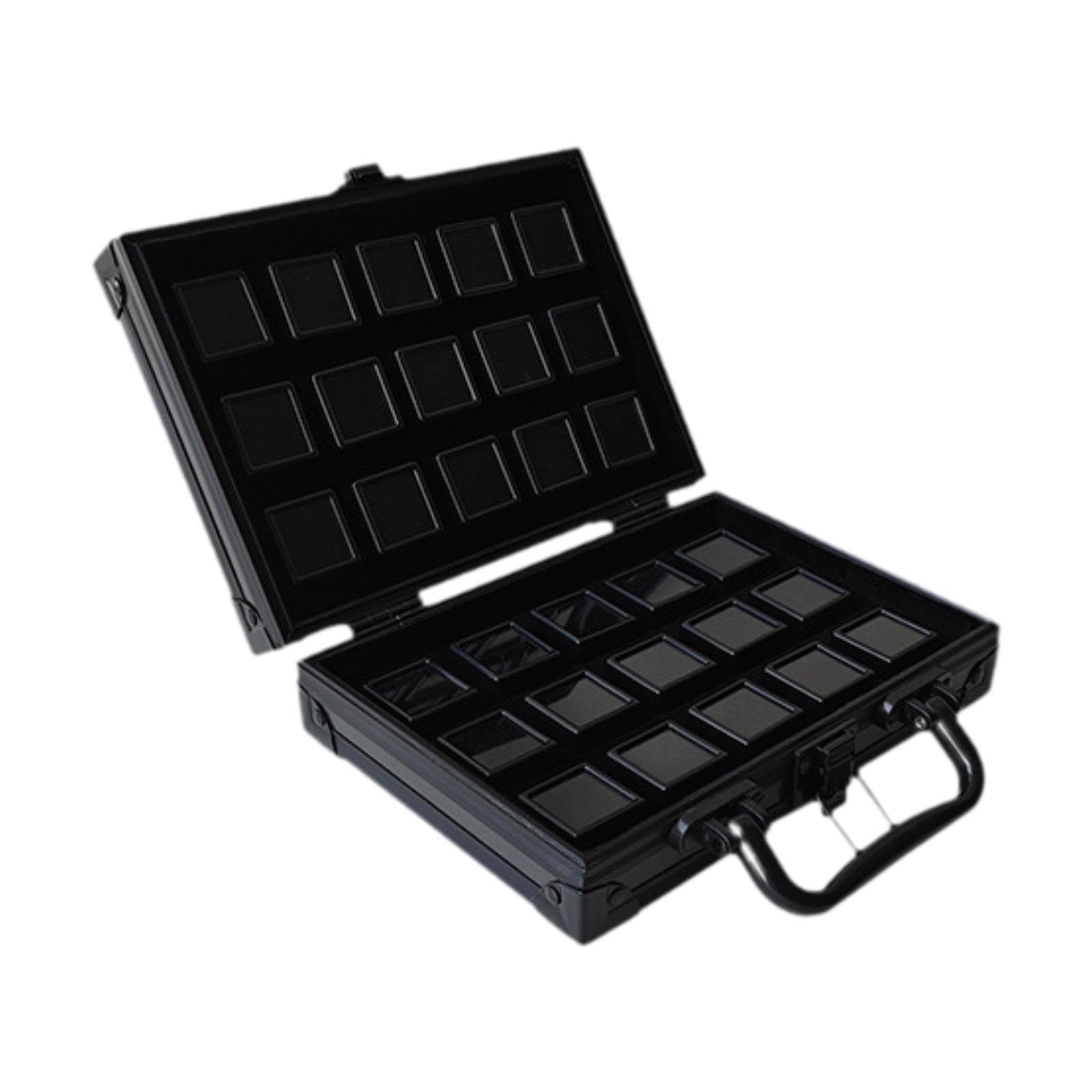 宝飾品入れもの 納めるボックス席 珠玉箱 ルース入れもの 30個納める 軽銀アロイ製 澄み切った蓋 寄せあわせ入れもの 見せびらかす入れもの 持ちはこぶ用 持ちはこぶ 蔵置き用 黒いこと
