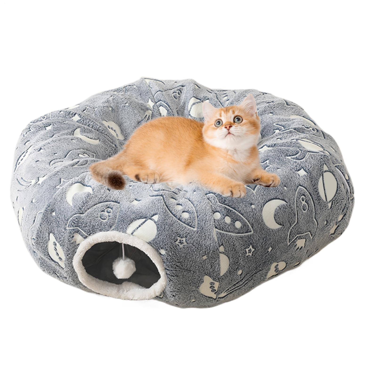 猫用水平坑臥榻 丸型 ドーナツ型 愛玩動物用寝具 キャットトンネル 遊び道具 パステル色の 座布団付き添い人 折りたたみ式 プレイグランド 途切らせる用 猫 臥榻 猫棲み家 小型犬 猫用グッズ