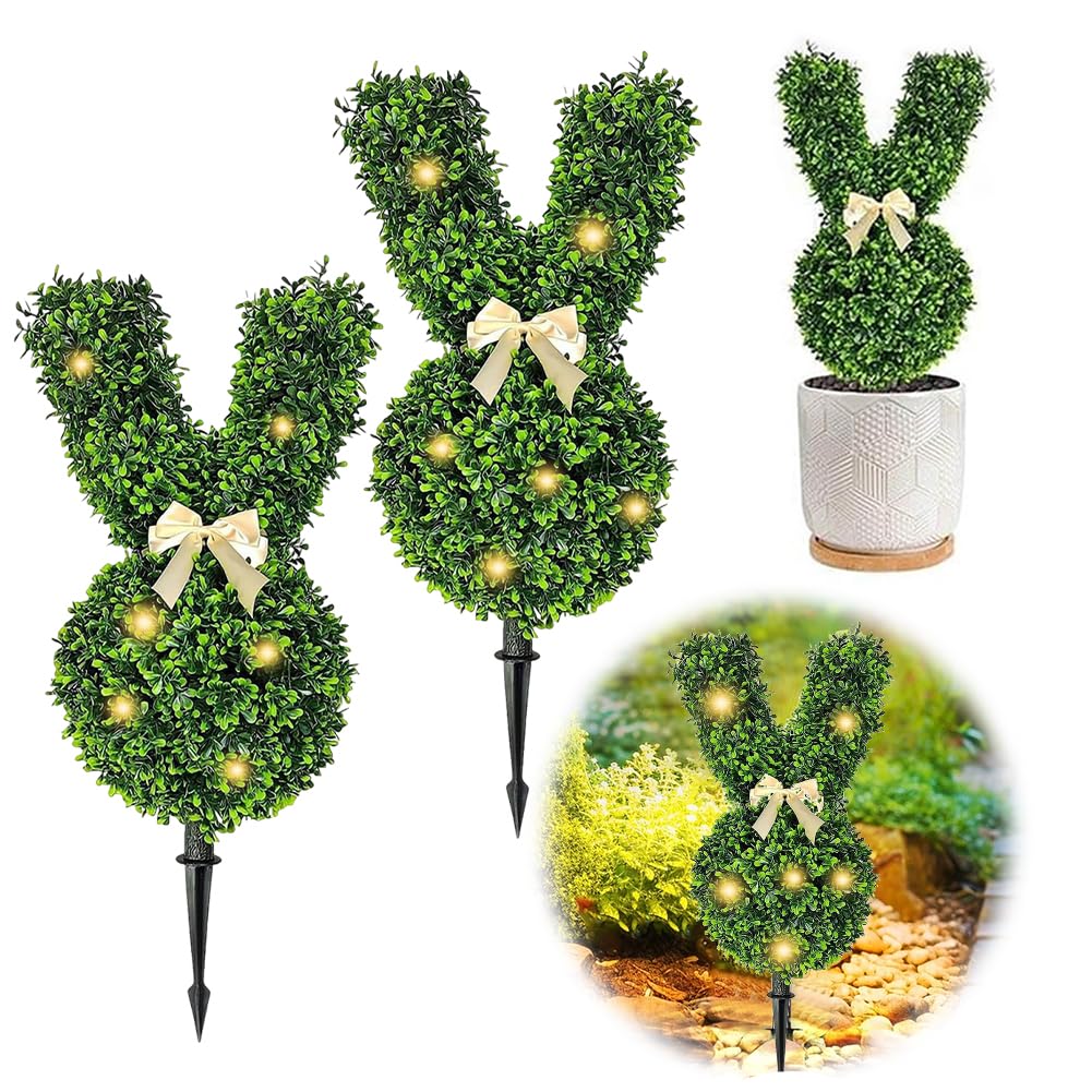 イースターバニー トピアリー 2個セット 人工観葉植物 ウサギ型 フェイクグリーン 植木鉢付き ガーデンピック 屋外装飾 玄関 インテリア ガーデニング雑貨｜アピネス
