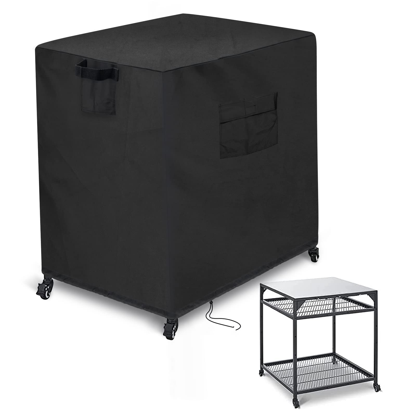 アウトドアテーブルカバー 雨合羽 36×32×31in用 室外用 プレップテーブル 覆いかぶせる ピザオーブンスタンド 納める覆いかぶせる 耐候性 防塵 オックスフォード出どころ 黒いこと