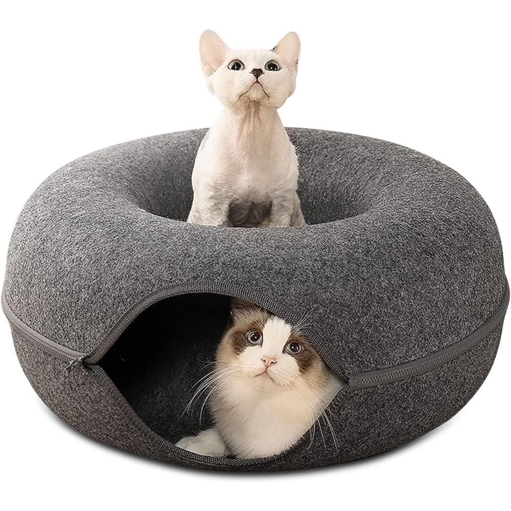 猫用寝台 ドーナツ型 キャットトンネル 爪とぎ 分け隔てる式 愛玩動物住み家 今めかしい 丸型 駆け込み寺 60珊 洗える フェルト原料品 多頭飼い 手あそび プレイグランド 室内用 猫水平坑