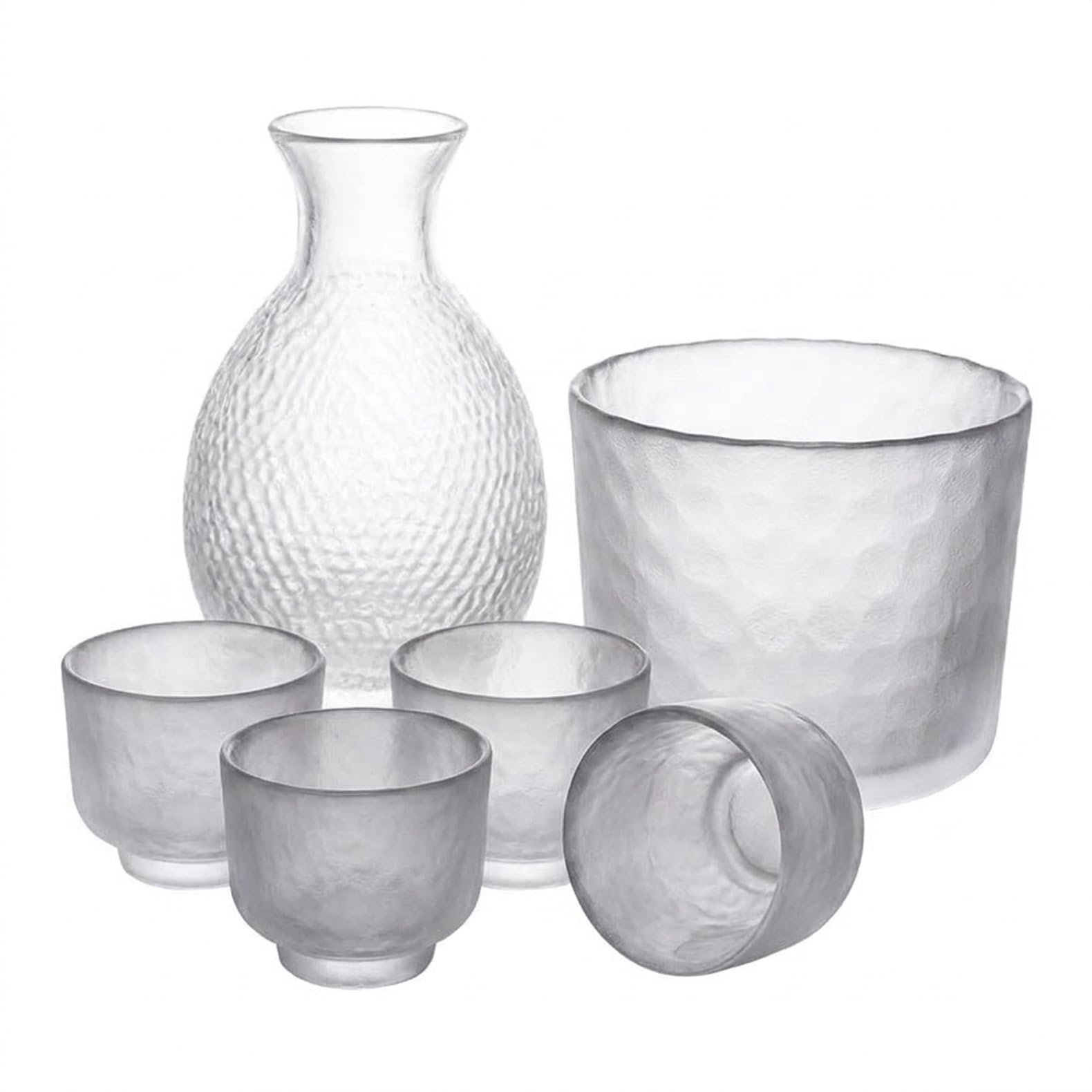 耐熱硝子 酒器仕掛ける 徳利 おちょこ ぐい呑み 4客 ハラフェ 冷酒器 槌目飾りつけ 酒器 硝子 日本酒 蒸留酒 冷酒 熱燗 温酒 兼用 とっくり 盃 猪口 優勝杯 水呑み 小鉢 水さし アイスペール 氷入れ 5点仕掛ける 6点仕掛ける 和モ