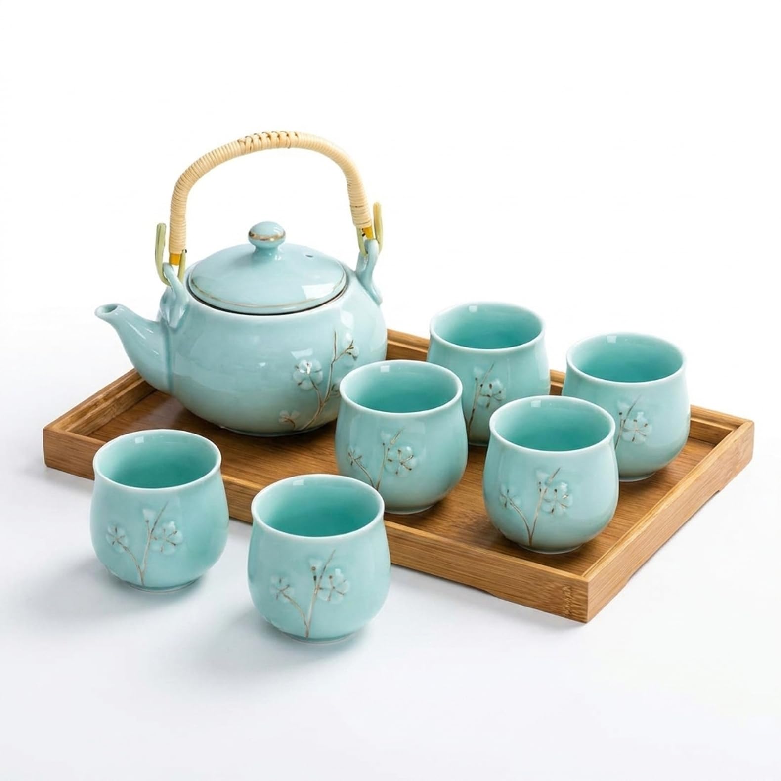 茶器セット ティーセット 急須 湯呑み 6客 セット 竹製トレイ付き 陶器 和食器 煎茶道具 茶器揃 おしゃれ 来客用 ティーポット ギフト 贈り物 新生活｜アピネス 12,464円