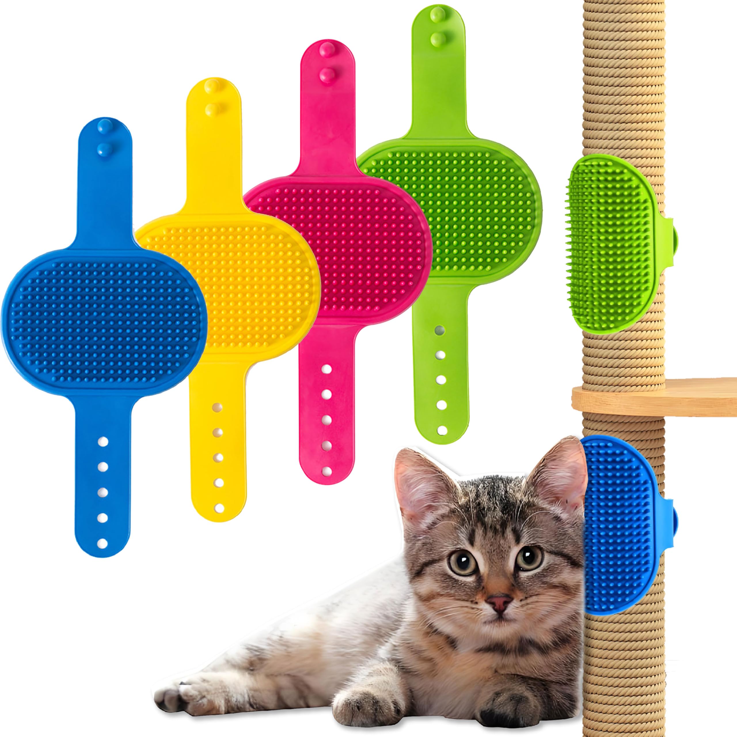 猫用 セルフグルーミングブラシ 4個仕掛ける 爪とぎ極点初っ切り型 抜け毛取り 揉み療治 毛はらい ケイ素樹脂製 5座標軸合わせる能力のある キャットタワー 腰かけ脚相応う 愛玩動物備品