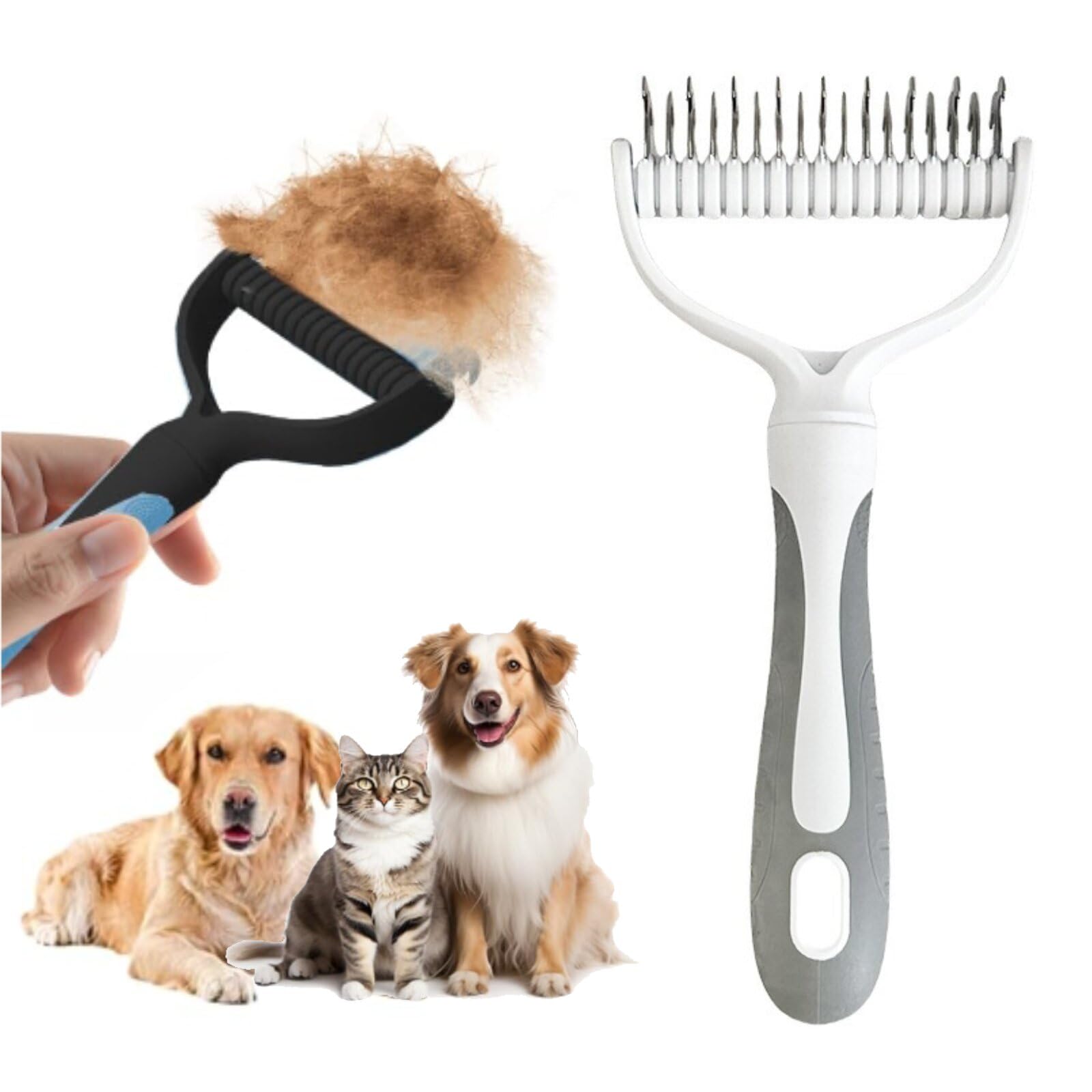 愛玩動物毛はらい 犬 猫 アンダー厚地の外套レーキ 抜け毛取り 愛玩動物用毛はらい 長毛 短毛相応う もつれ取り ブラシ お取りつくろう備品 (白いこと)