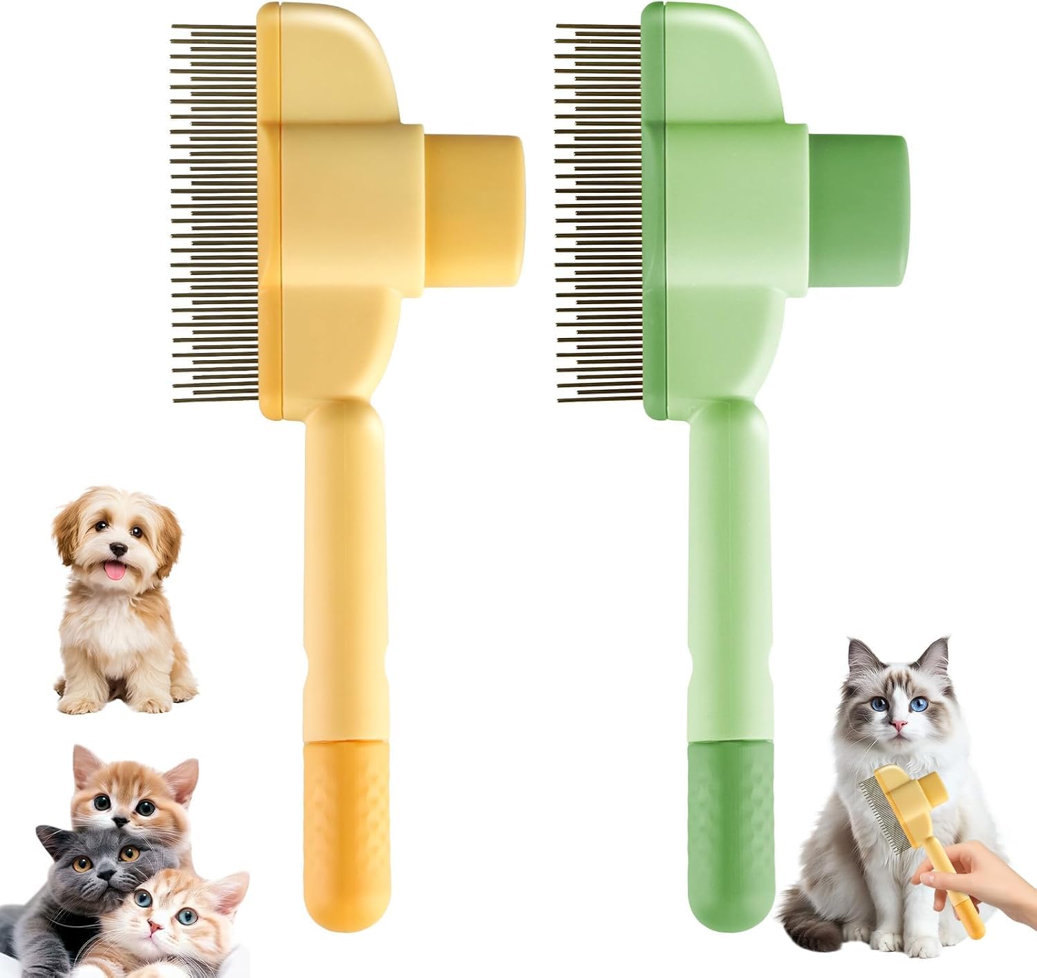 愛玩動物用コーム 2個仕掛ける 隠翅目取り 蚤取り 毛玉取り 抜け毛世話をする グルーミングブラシ ワンタッチ セルフ洗い濯ぎ ステンレス鋼製 長毛 短毛 犬 猫 愛玩動物備品