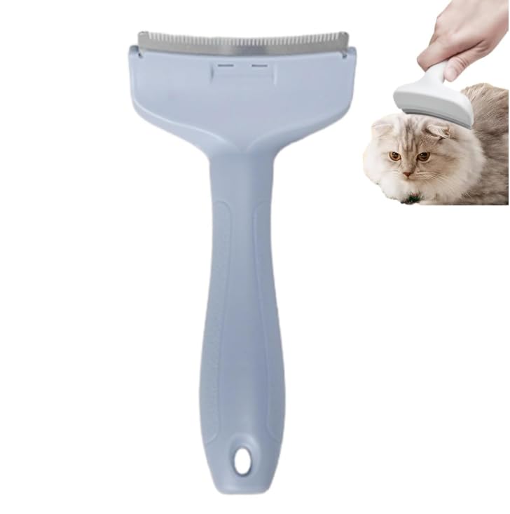 愛玩動物用毛はらい 抜け毛取り コーム 犬 猫 長毛 短毛相応う ステンレス鋼製 世話をする毛はらい 毛玉取り もつれ切り上げる お取りつくろう備品 (青色)