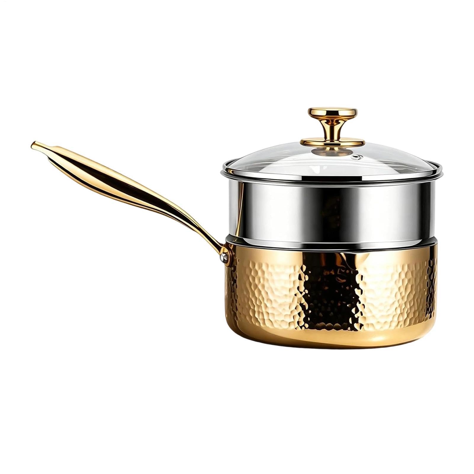 ソースパン 2段 蒸し器付き ステンレス 片手鍋 槌目調 IH・ガス火対応 20cm ガラス蓋付き 行平鍋 万能調理鍋 深型 よせ鍋 スープ 煮込み 揚げ物 卓上鍋 キッチン用品 おしゃれ｜アピネス