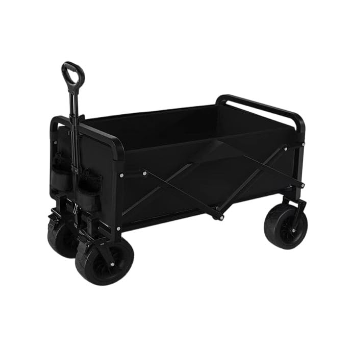 キャリーワゴン 折りたたみ アウトドアワゴン 大容量 キャリーカート 自立収納 キャンプカート ブレーキ付き 買い物用 (ブラック) []｜アピネス
