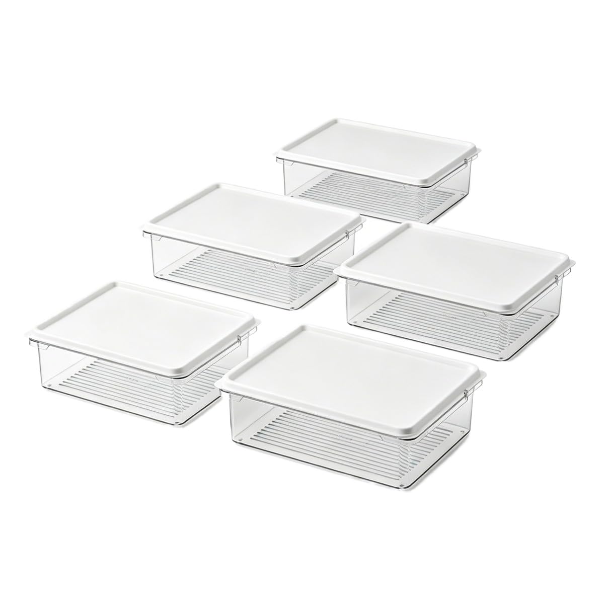 5 個入り 製 密閉食品保存容器 フラットタイプ 冷蔵・冷凍兼用 キッチン・お弁当整理に最適 家庭用密閉収納ボックス(2100)|アピネス