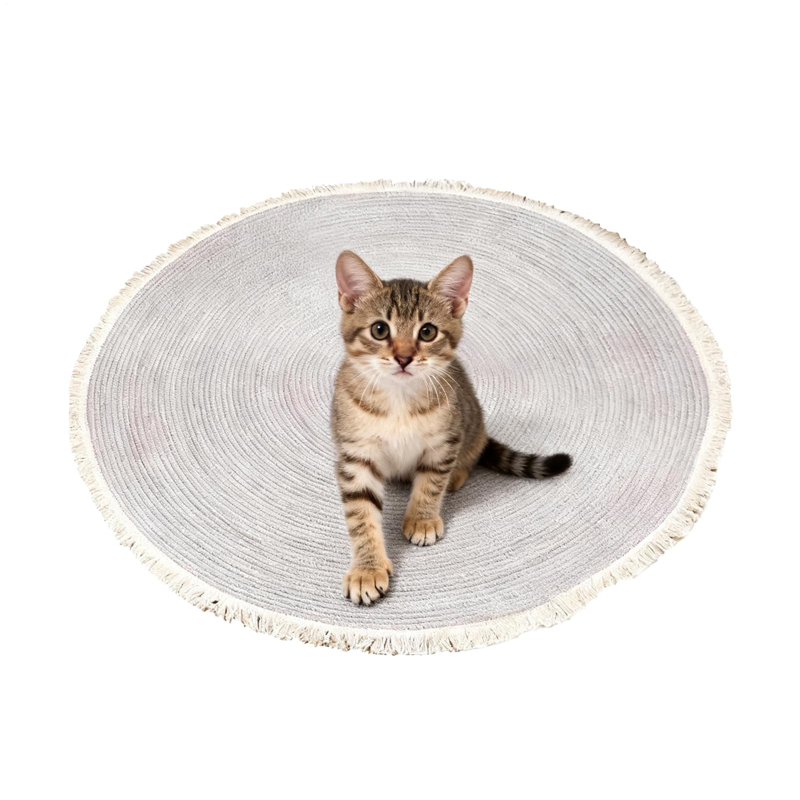 猫用 爪とぎ マット - 円形 コットン ロープ コーヒーテーブル ラグ - 洗えるフロアスクラッチャー、タッセル付き,家庭用 寝室 リビング ルーム プレイルーム エントリー アパート 寮 パティオ 向け｜アピネス