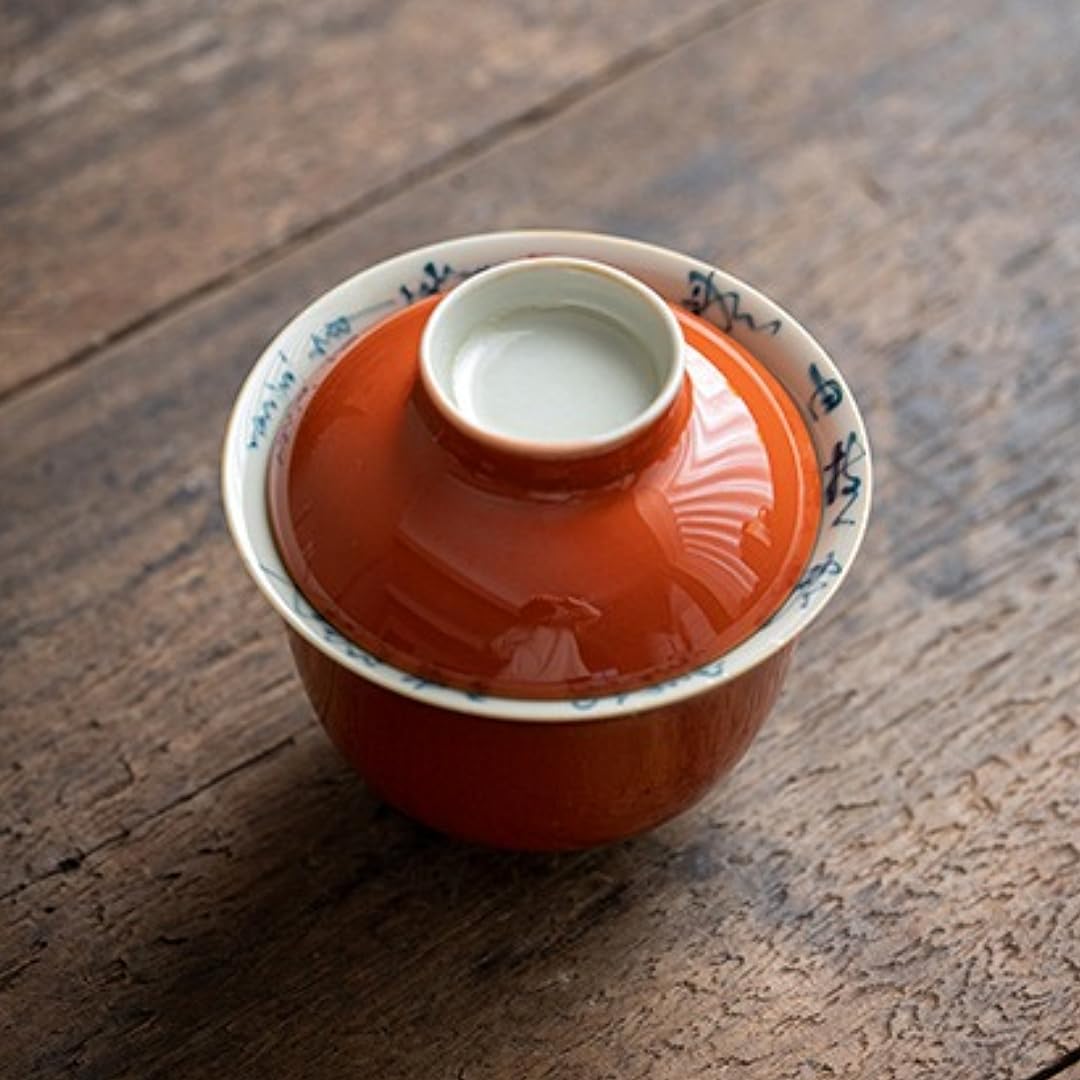 蓋碗 三才蓋碗 茶ボウル 陶磁器 満水約130 (カップ/口径8高さ8) 景徳鎮 手作り レッド 陶器 茶碗 磁器蓋と 蓋付き 受け皿付き 復古 カンフーティー 中国茶 日本茶 紅茶 功夫茶具 (蓋碗*1) []｜アピネス