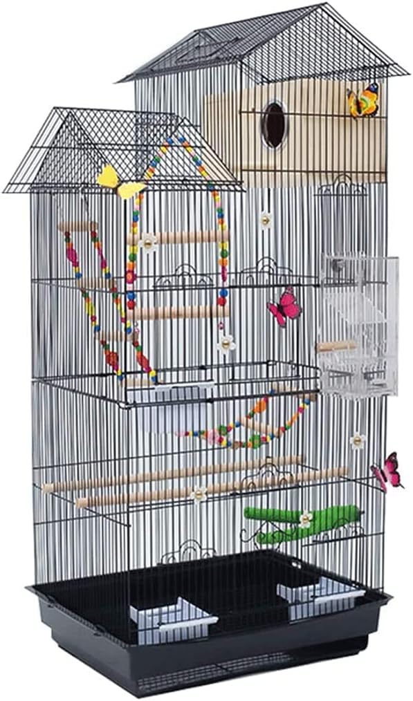 プロ仕様の鳥かご、ペット用品、鳥用キャリー、ガーデニング装飾、装飾鳥かご、家庭用大型高級オウムかご、家型装飾鳥かご、、ブラック|アピネス