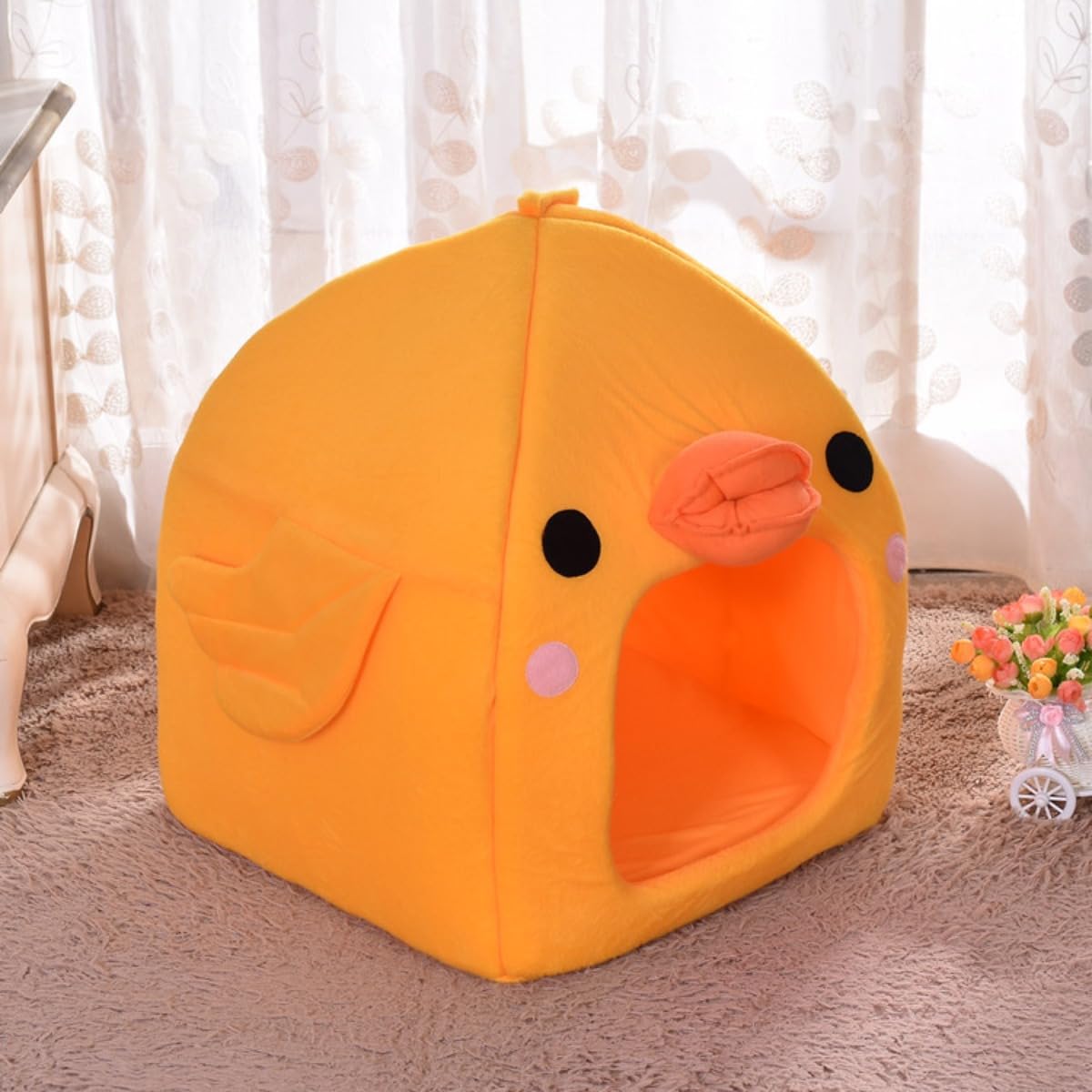 ペットスタイル ひよこ型 ペット ハウス ベッド ソファ マット クッション 犬 猫 可愛い ヒヨコ多機能 小動物用 オールシーズン 安眠 ぐっすり眠れる 犬猫 兼用 寒さ対策 保温防寒 暖かい休憩所, (鶏の巣は小さいです)|アピネス