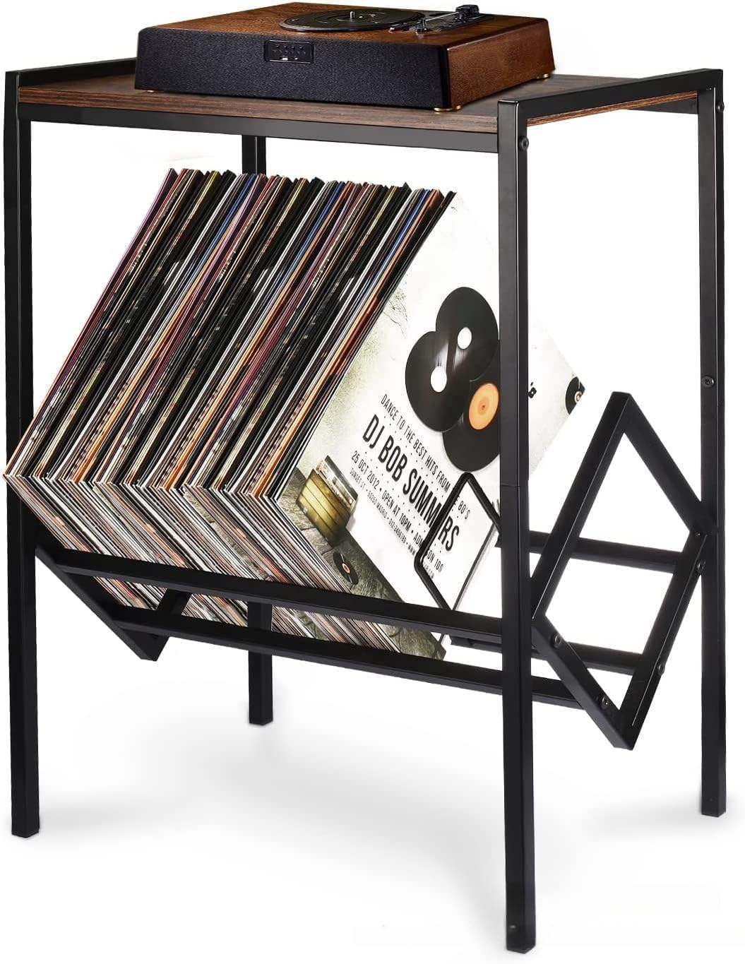 レコードラックレコードプレーヤースタンド レコード棚 金属製 艶消しブ レコード収納 ブックシェルフ スチール 大容量 キャスター付き絵本棚 万能 おしゃれ プレーヤーサイドテーブル リビングルーム ビングルーム 寝室 オフィスに最適 組み立式 オーディオ (車輪なし)｜アピネス