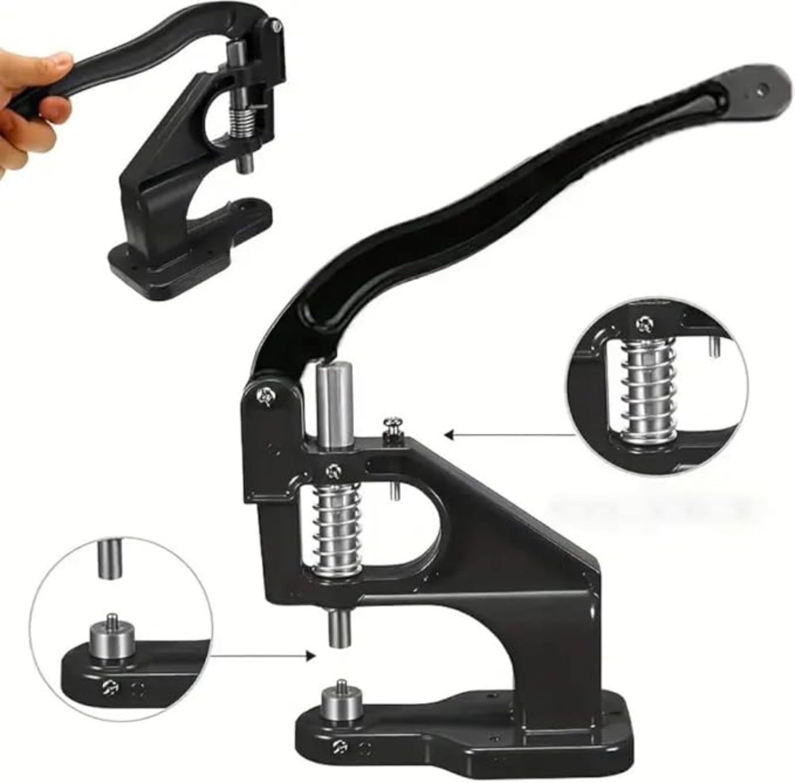 ハンドプレス機 ハトメ機 穴あけ機 3種類専用ダイ付属 内径 6/10/12 対応 グロメット打ち ホック打ち具一体型 手動式操作簡単 精度打ち付け仕上がり美しい 皮革工芸 布製品 手芸 に最適 家庭用 ()|アピネス