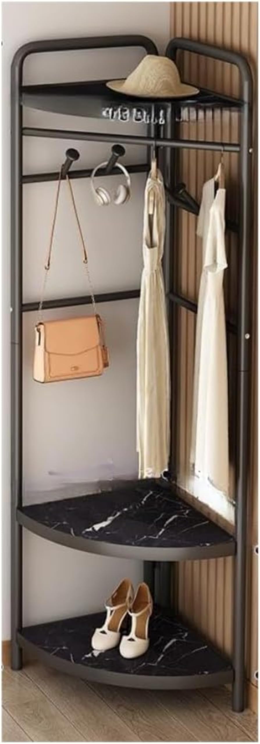 ラック コートハンガー おしゃれ 省スペース 洋服掛け 組立簡単 キャスター 防サビ 高耐荷重 頑丈 コーナー対応 衣類収納 (,ブラック) []｜アピネス