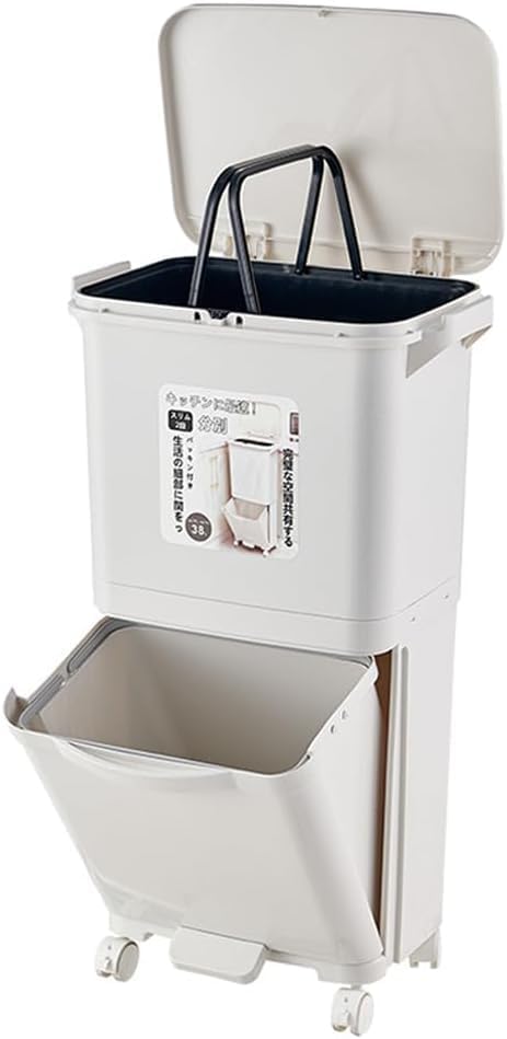 フタ付きゴミ箱 キッチン ペダル式ごみ箱 分別 2段 おしゃれ ごみ箱 蓋付き ゴミ箱 ペダル式 消臭 ダストボックス 大容量 長方形 生ごみ インナーバケット2つ 密閉 音無し 室内 オフィス ベランダ (普通タイプ,2段（シングルインナーバケツ）)｜アピネス